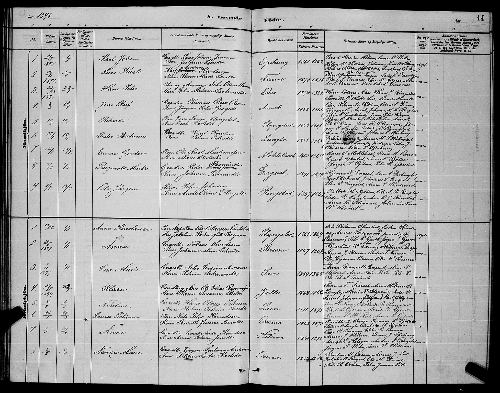 Ministerialprotokoller, klokkerbøker og fødselsregistre - Møre og Romsdal, SAT/A-1454/520/L0292: Parish register (copy) no. 520C04, 1882-1901, p. 44