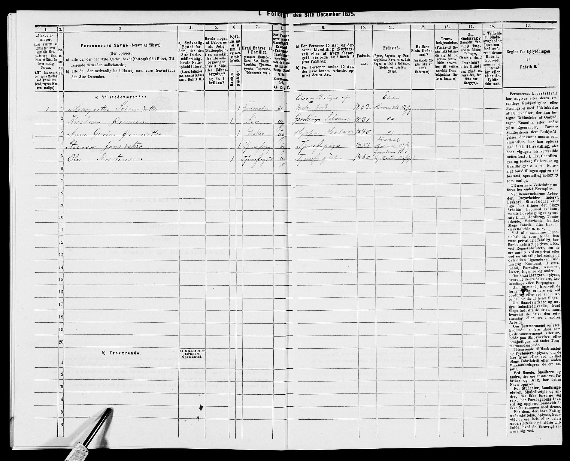 SAK, 1875 census for 0924P Homedal, 1875, p. 32