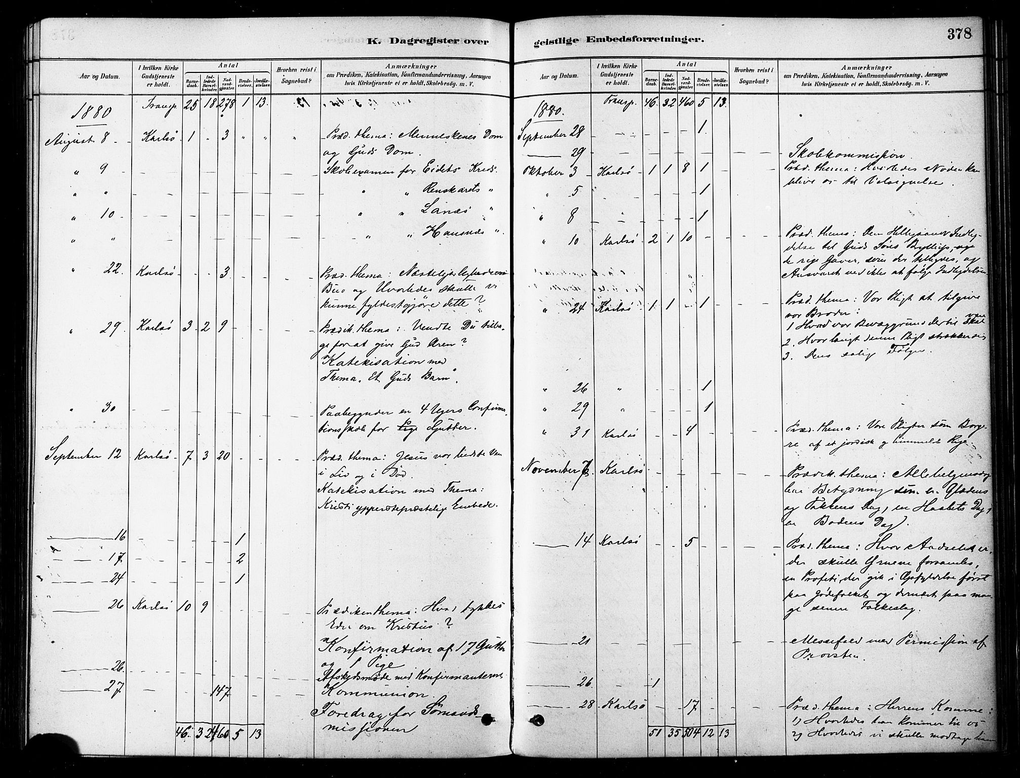 Karlsøy sokneprestembete, SATØ/S-1299/H/Ha/Haa/L0006kirke: Parish register (official) no. 6, 1879-1890, p. 378