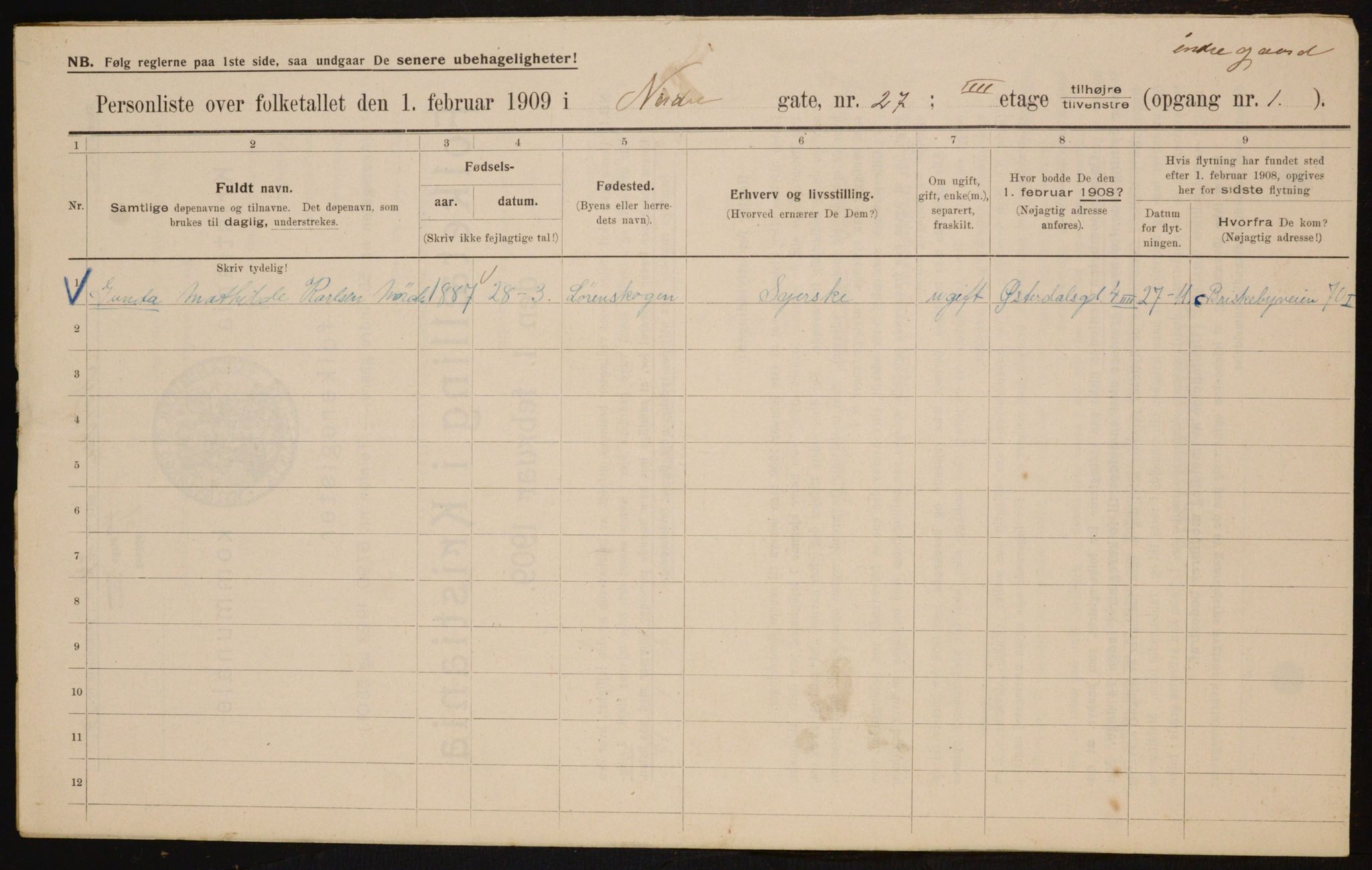 OBA, Municipal Census 1909 for Kristiania, 1909, p. 66882