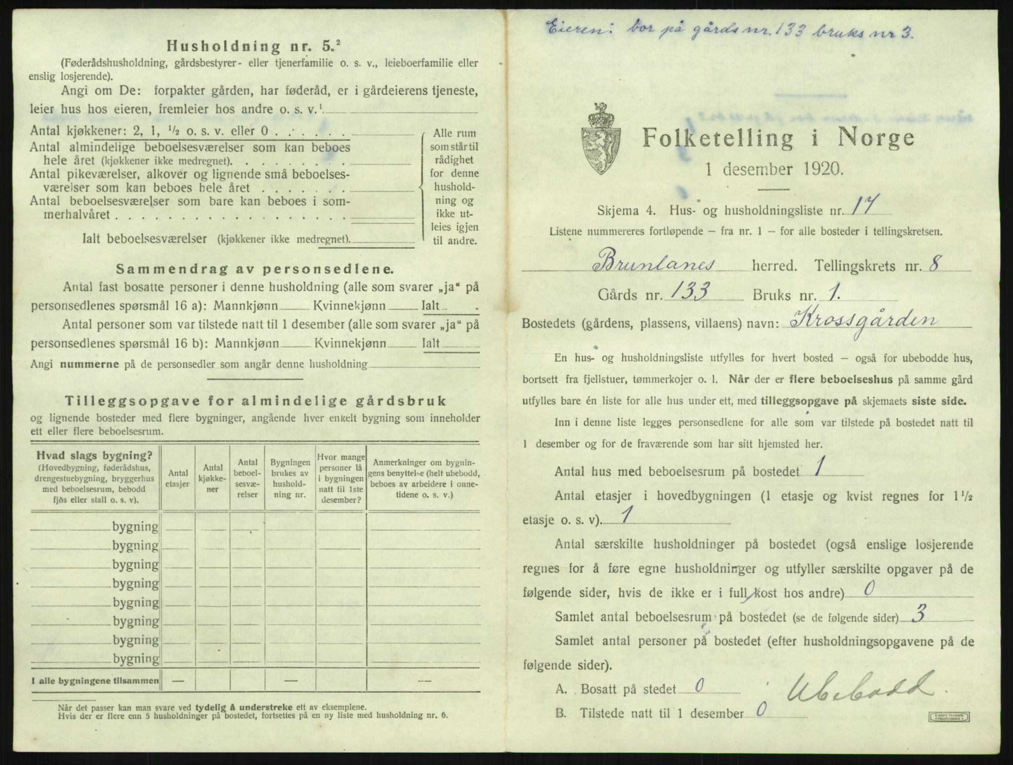 SAKO, 1920 census for Brunlanes, 1920, p. 1065
