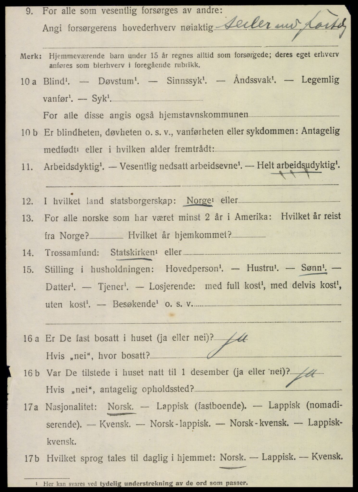 SAT, 1920 census for Vega, 1920, p. 4538