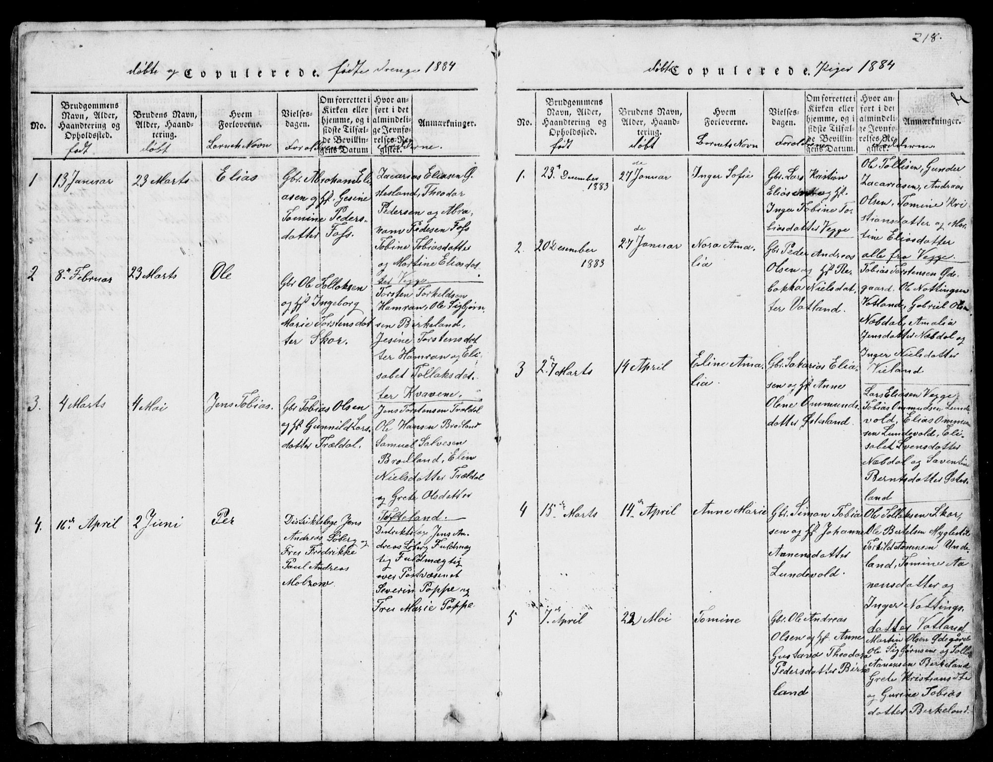 Lyngdal sokneprestkontor, AV/SAK-1111-0029/F/Fb/Fbb/L0001: Parish register (copy) no. B 1, 1816-1900, p. 218