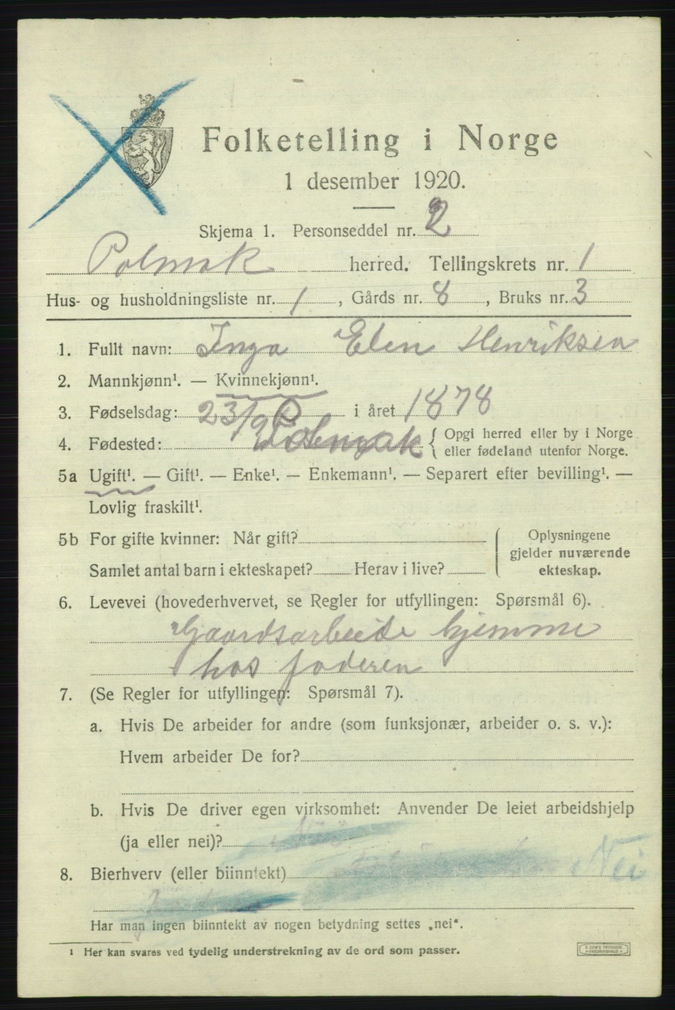 SATØ, 1920 census for Polmak, 1920, p. 239