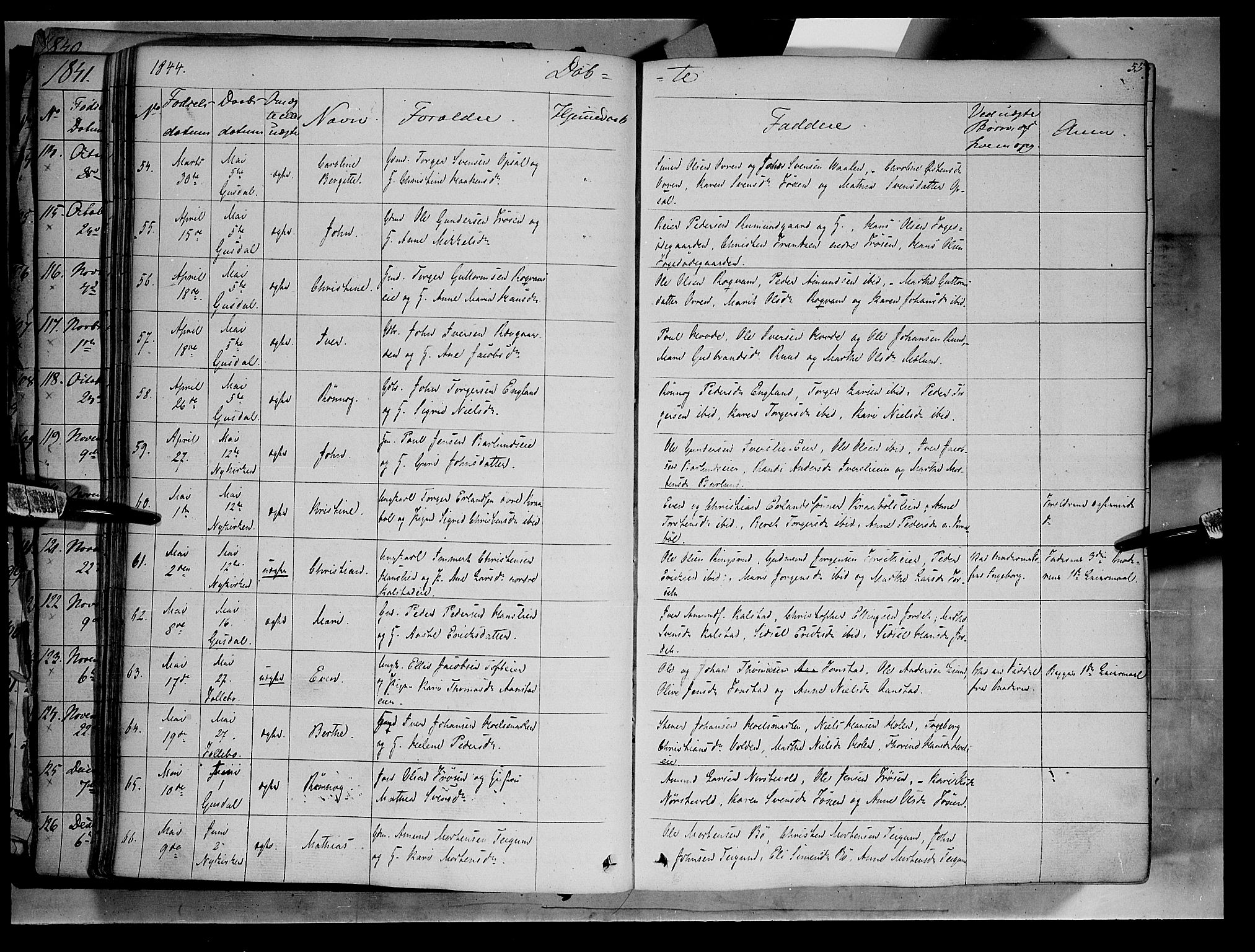 Gausdal prestekontor, SAH/PREST-090/H/Ha/Haa/L0007: Parish register (official) no. 7, 1840-1850, p. 55