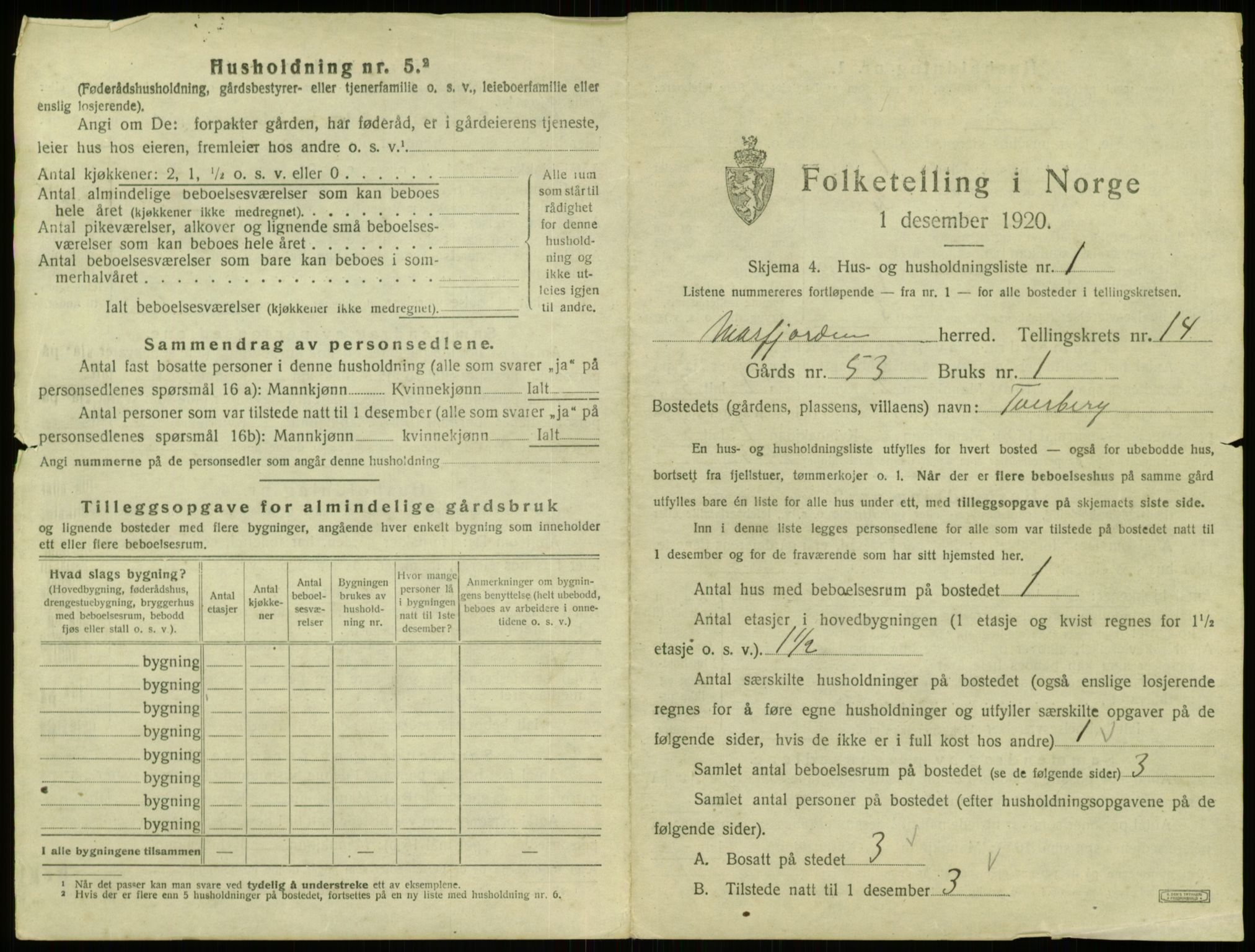 SAB, 1920 census for Masfjorden, 1920, p. 685