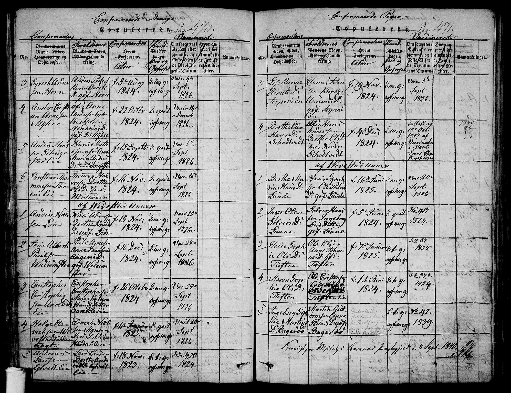 Ramnes kirkebøker, AV/SAKO-A-314/F/Fa/L0004: Parish register (official) no. I 4, 1813-1840, p. 470-471