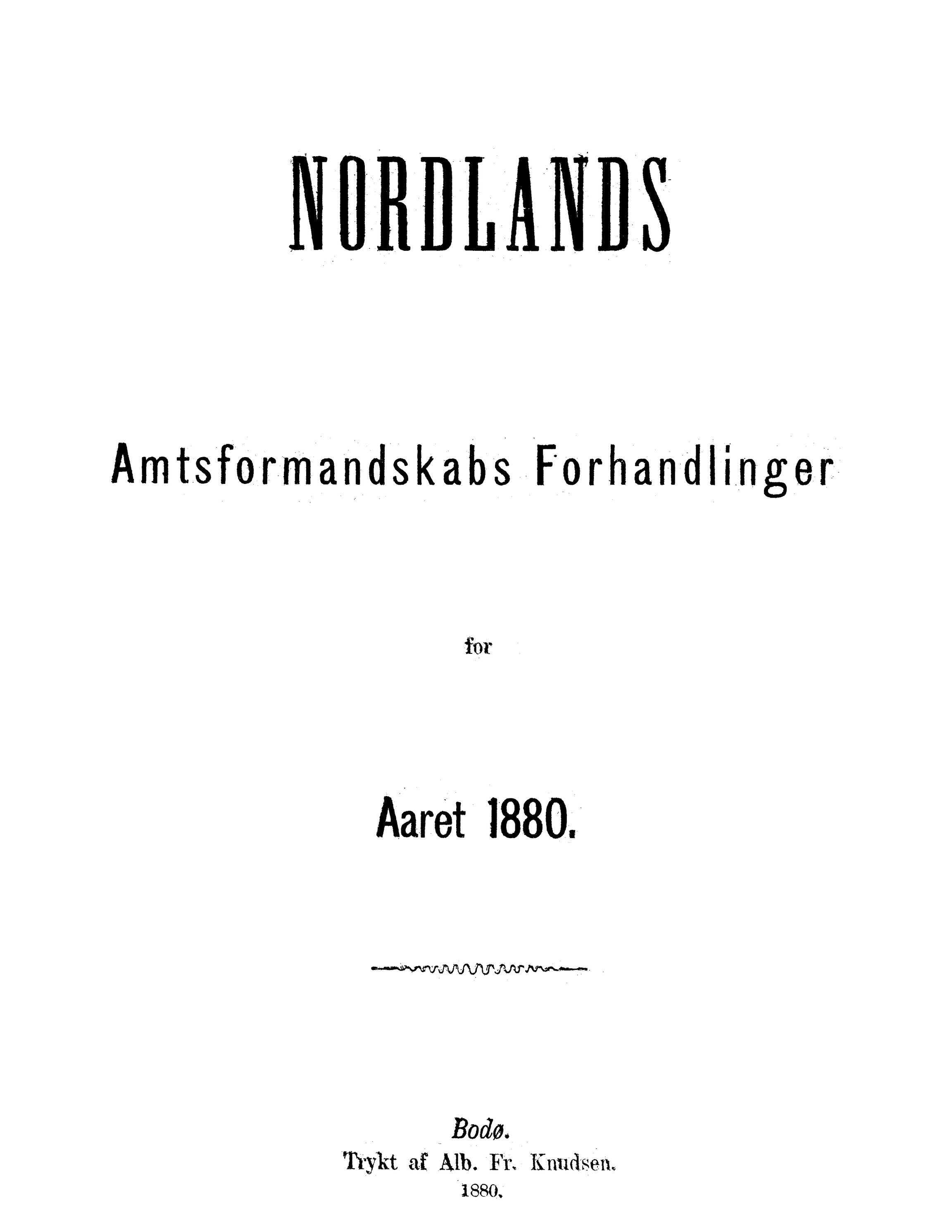 Nordland Fylkeskommune. Fylkestinget, AIN/NFK-17/176/A/Ac/L0010: Fylkestingsforhandlinger 1874-1880, 1874-1880