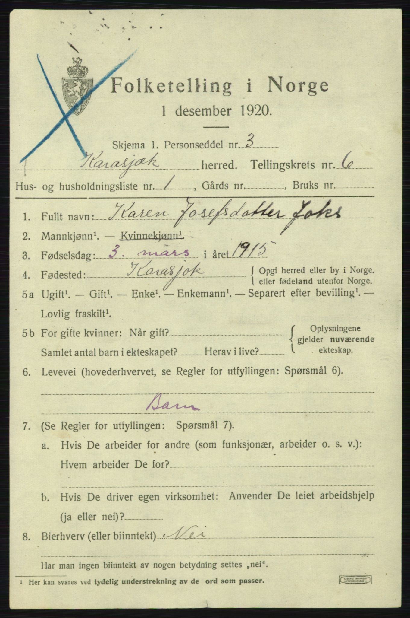 SATØ, 1920 census for Karasjok, 1920, p. 1924