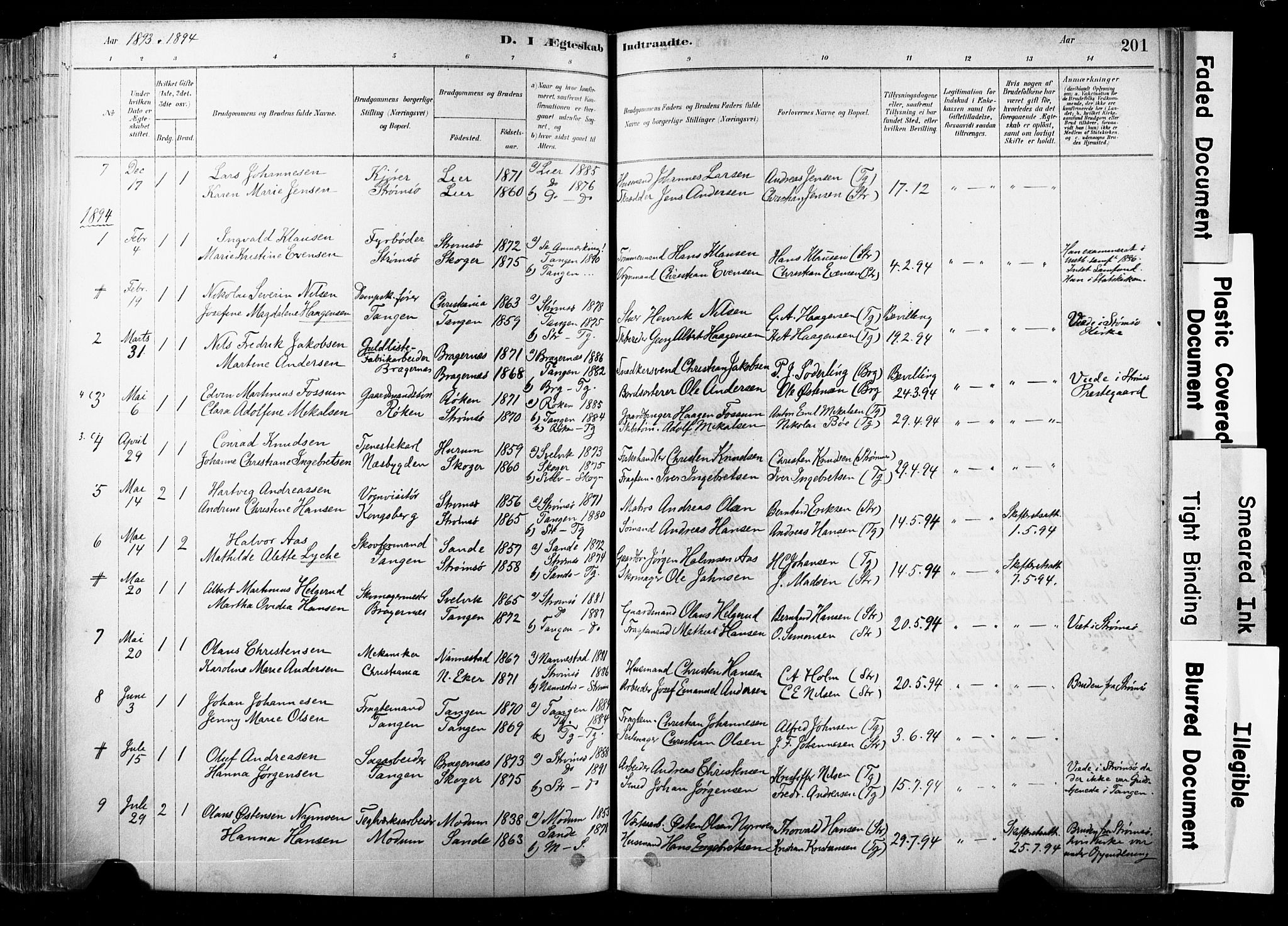 Strømsø kirkebøker, SAKO/A-246/F/Fb/L0006: Parish register (official) no. II 6, 1879-1910, p. 201