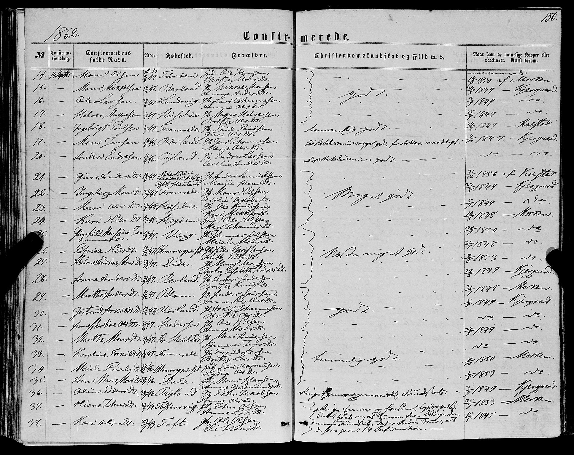 Manger sokneprestembete, AV/SAB-A-76801/H/Haa: Parish register (official) no. A 7, 1860-1870, p. 150