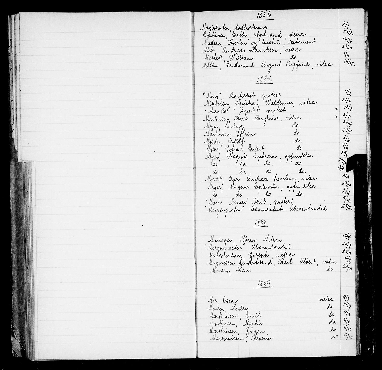 Oslo byfogd avd. I, AV/SAO-A-10220/L/La/L0001: Register - Vigsler og testamenter, 1886-1910, p. 76