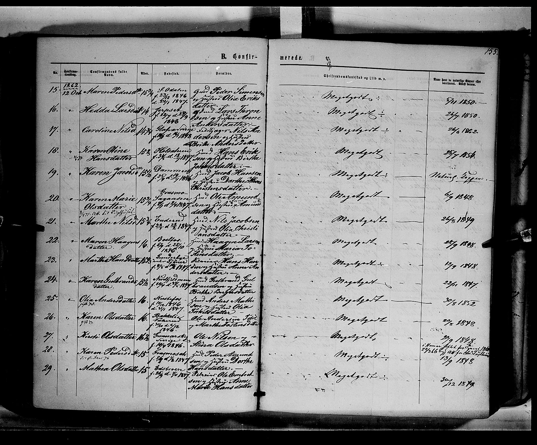 Eidskog prestekontor, AV/SAH-PREST-026/H/Ha/Haa/L0001: Parish register (official) no. 1, 1860-1867, p. 155