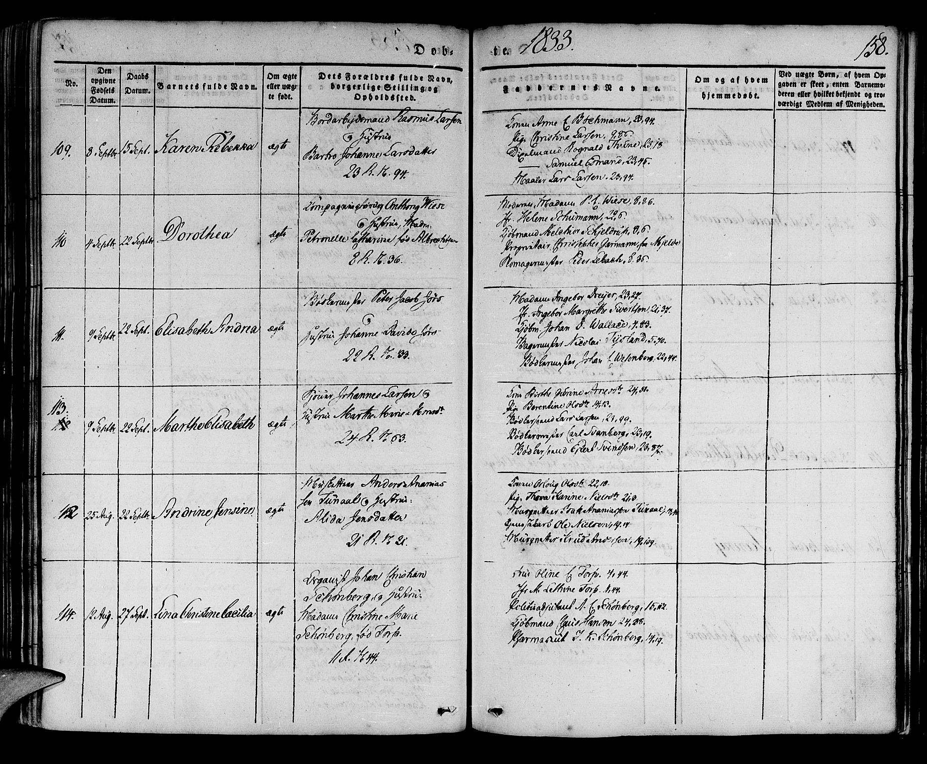 Korskirken sokneprestembete, AV/SAB-A-76101/H/Haa/L0015: Parish register (official) no. B 1, 1833-1841, p. 158