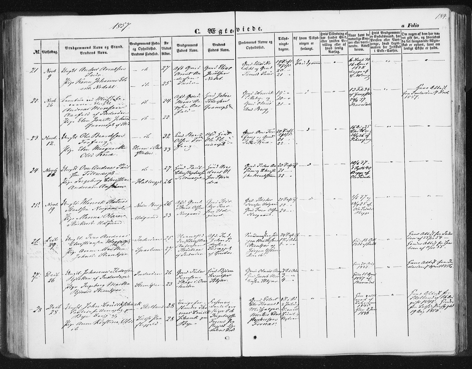 Ministerialprotokoller, klokkerbøker og fødselsregistre - Nord-Trøndelag, SAT/A-1458/746/L0446: Parish register (official) no. 746A05, 1846-1859, p. 184