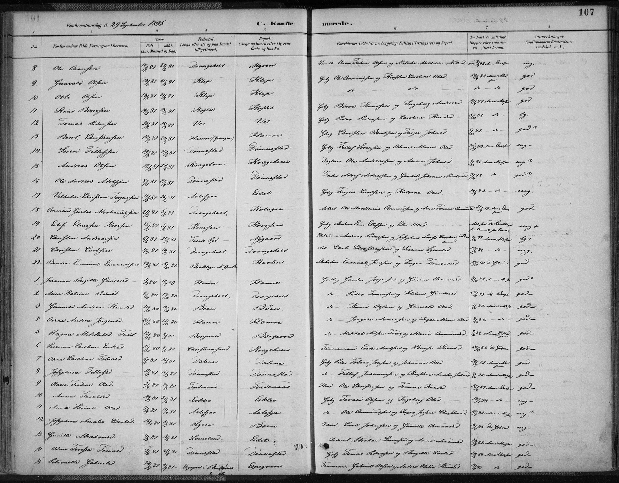 Tveit sokneprestkontor, AV/SAK-1111-0043/F/Fa/L0007: Parish register (official) no. A 7, 1887-1908, p. 107