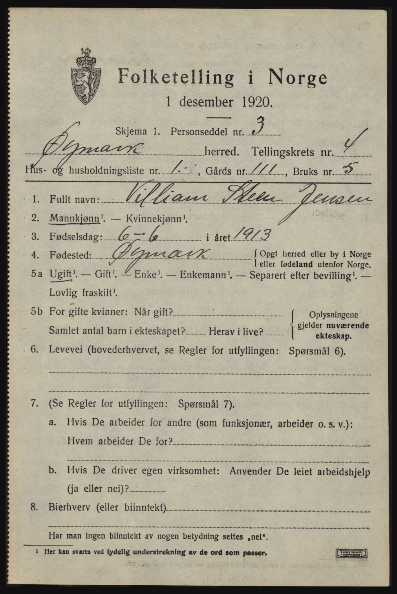 SAO, 1920 census for Øymark, 1920, p. 3157