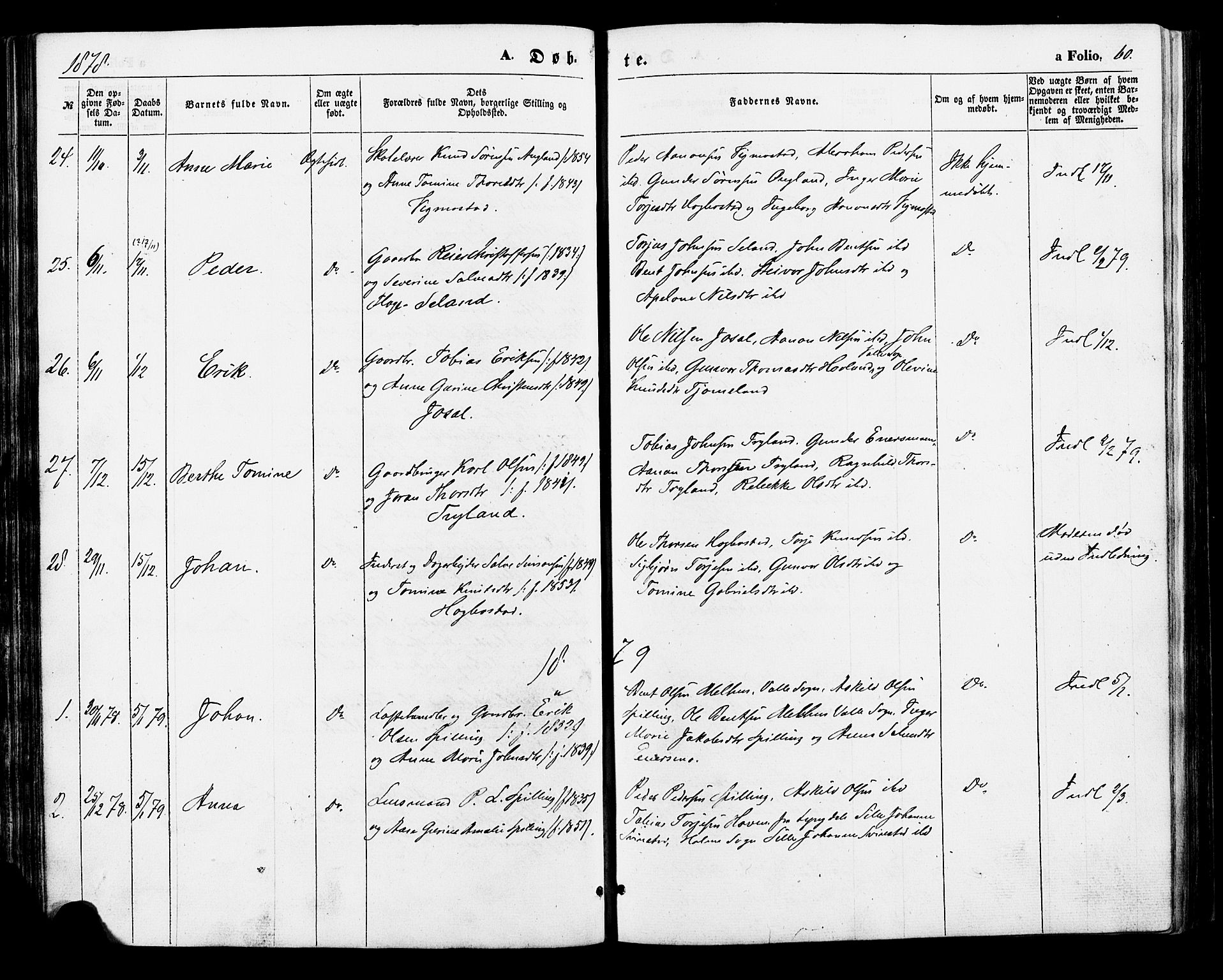 Nord-Audnedal sokneprestkontor, SAK/1111-0032/F/Fa/Fab/L0002: Parish register (official) no. A 2, 1859-1882, p. 60