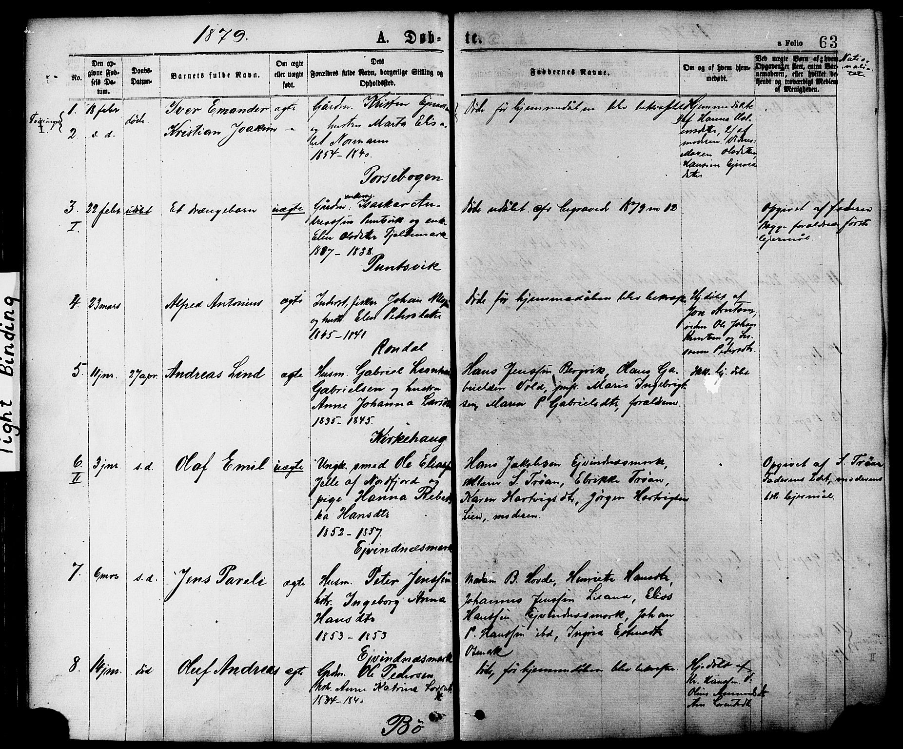 Ministerialprotokoller, klokkerbøker og fødselsregistre - Nordland, SAT/A-1459/863/L0897: Parish register (official) no. 863A09, 1872-1886, p. 63