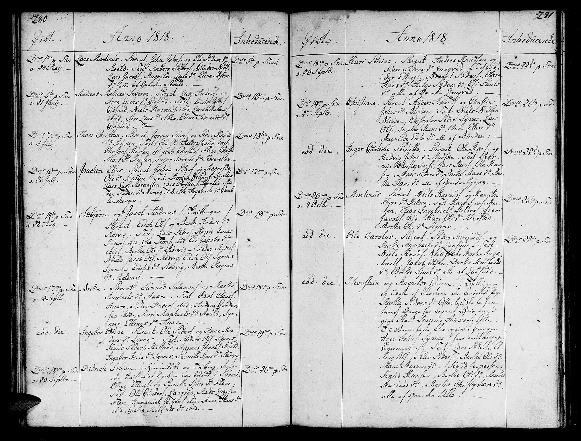 Ministerialprotokoller, klokkerbøker og fødselsregistre - Møre og Romsdal, AV/SAT-A-1454/536/L0494: Parish register (official) no. 536A03, 1803-1836, p. 280-281