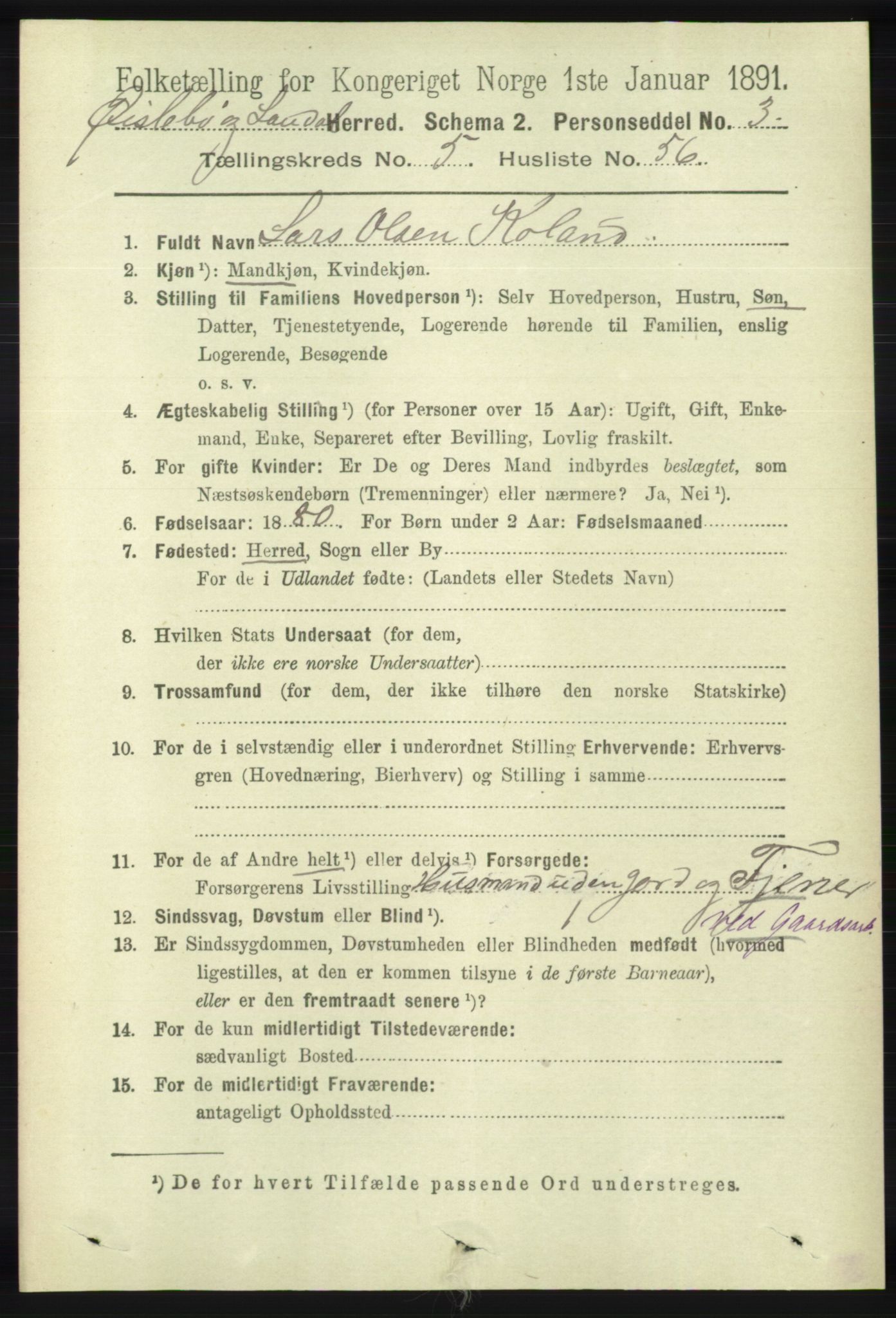 RA, 1891 census for 1021 Øyslebø og Laudal, 1891, p. 1633