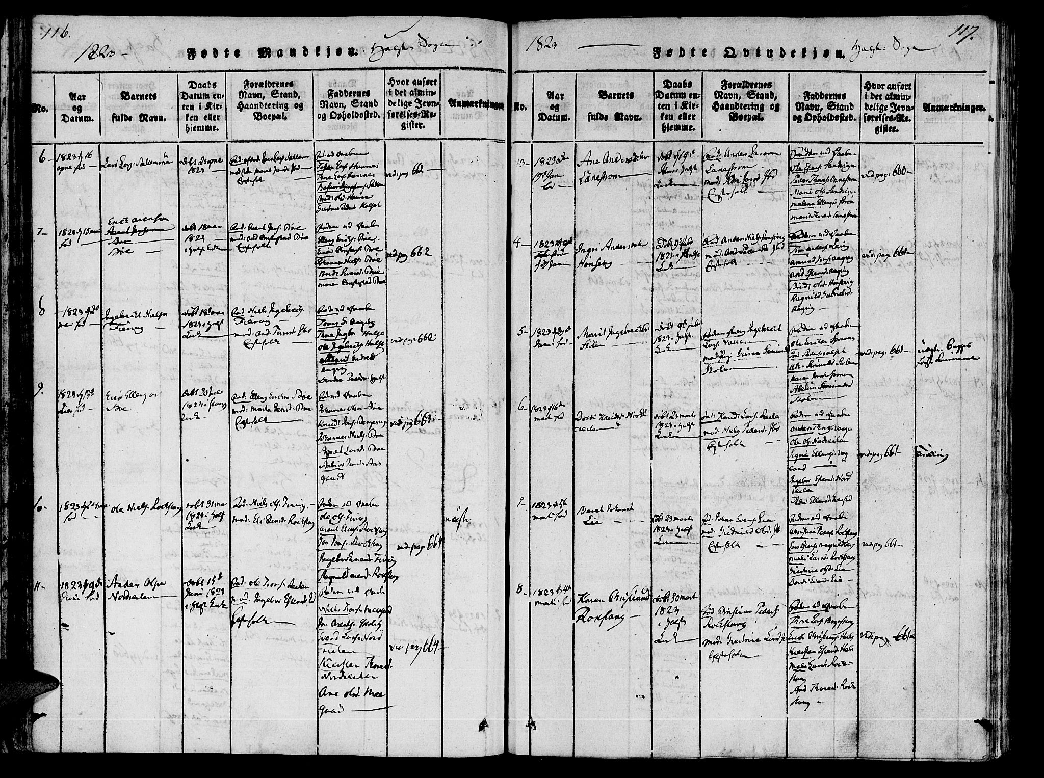 Ministerialprotokoller, klokkerbøker og fødselsregistre - Møre og Romsdal, SAT/A-1454/592/L1023: Parish register (official) no. 592A02, 1820-1830, p. 116-117