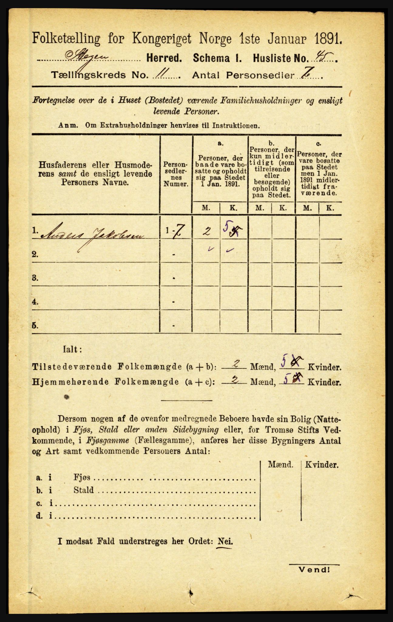 RA, 1891 census for 1848 Steigen, 1891, p. 3777