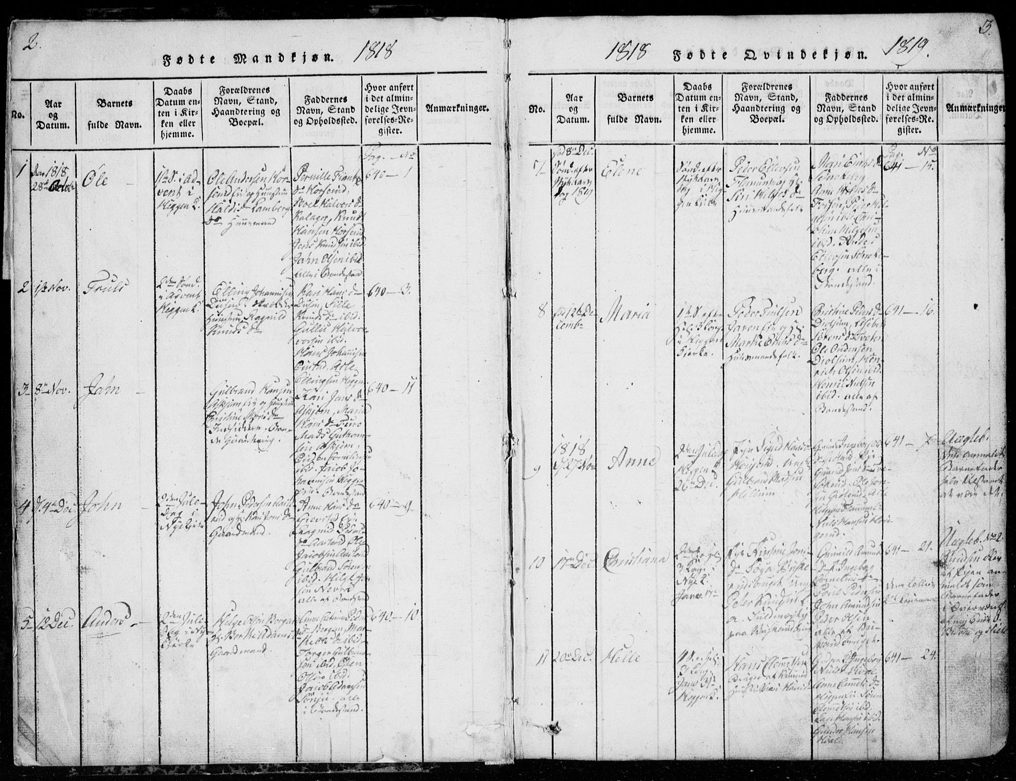 Modum kirkebøker, SAKO/A-234/G/Ga/L0001: Parish register (copy) no. I 1, 1818-1824, p. 2-3