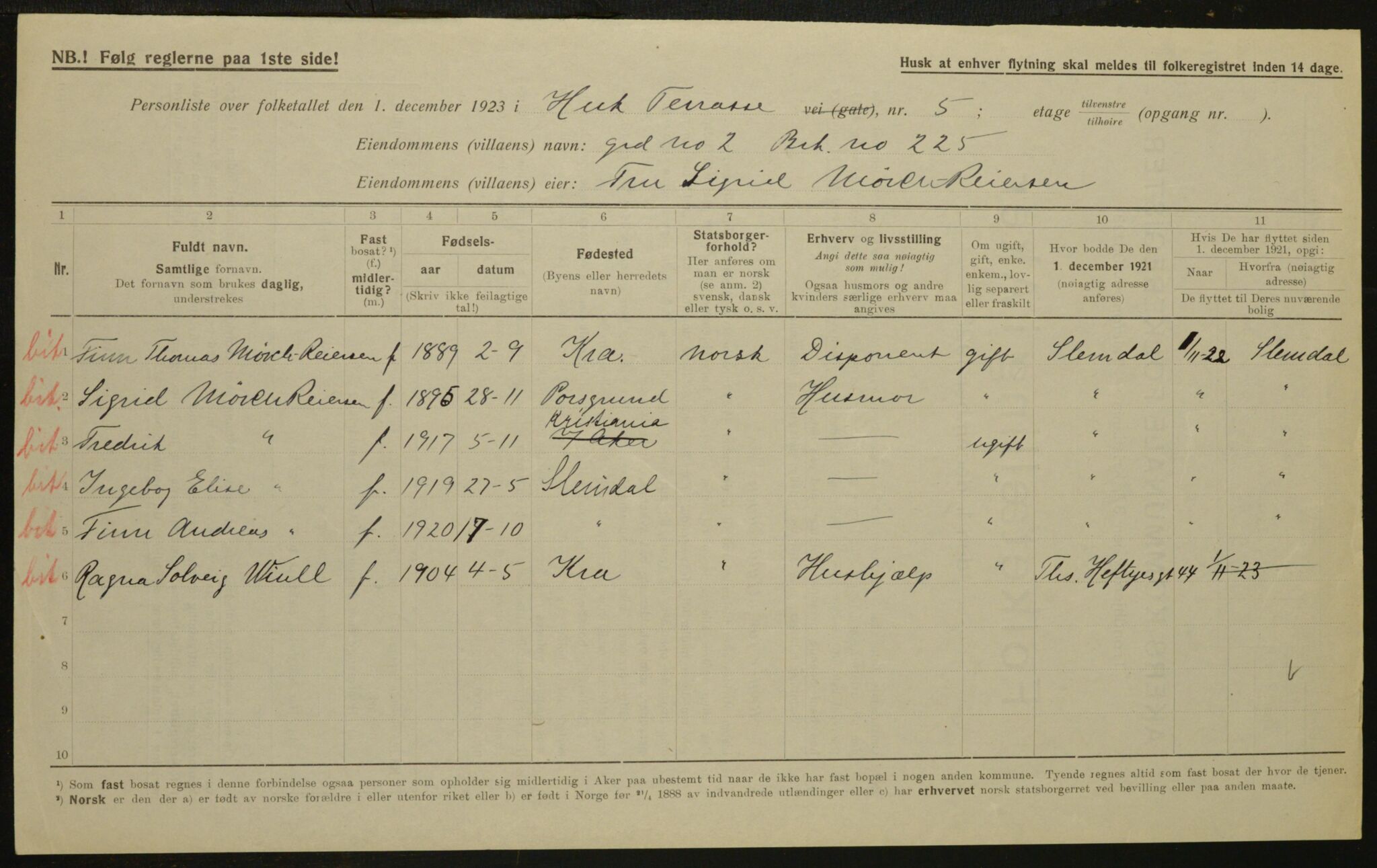 , Municipal Census 1923 for Aker, 1923, p. 4886