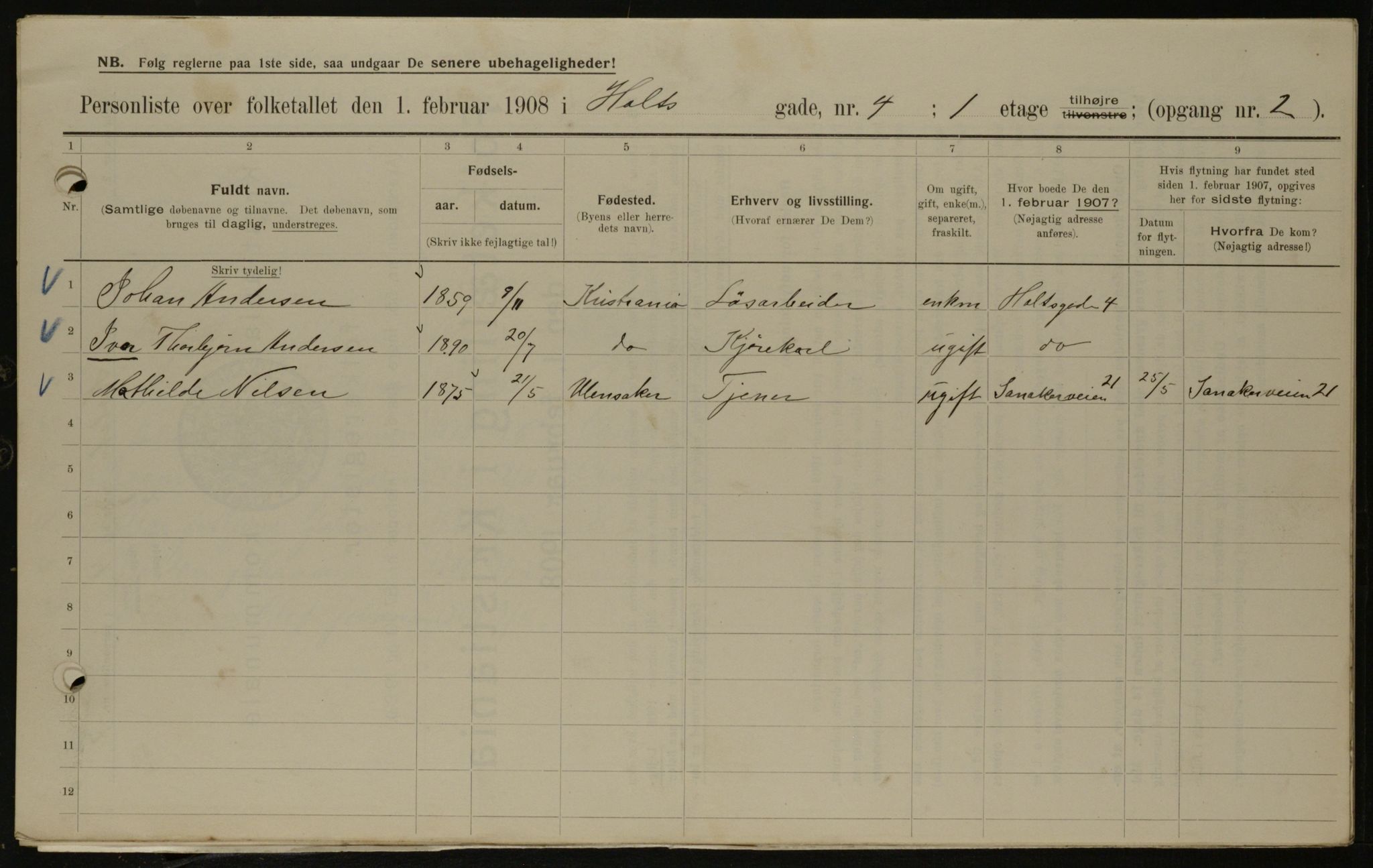 OBA, Municipal Census 1908 for Kristiania, 1908, p. 36864