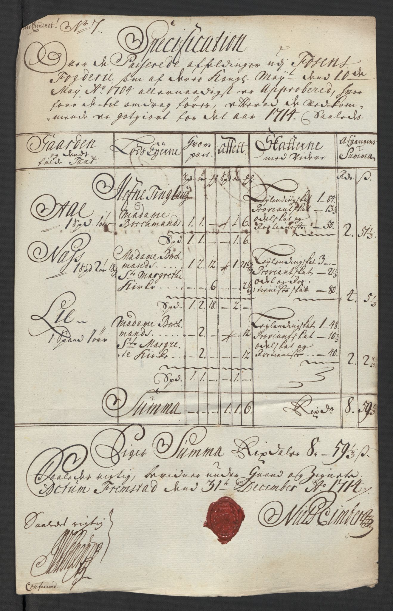 Rentekammeret inntil 1814, Reviderte regnskaper, Fogderegnskap, RA/EA-4092/R57/L3862: Fogderegnskap Fosen, 1714, p. 183
