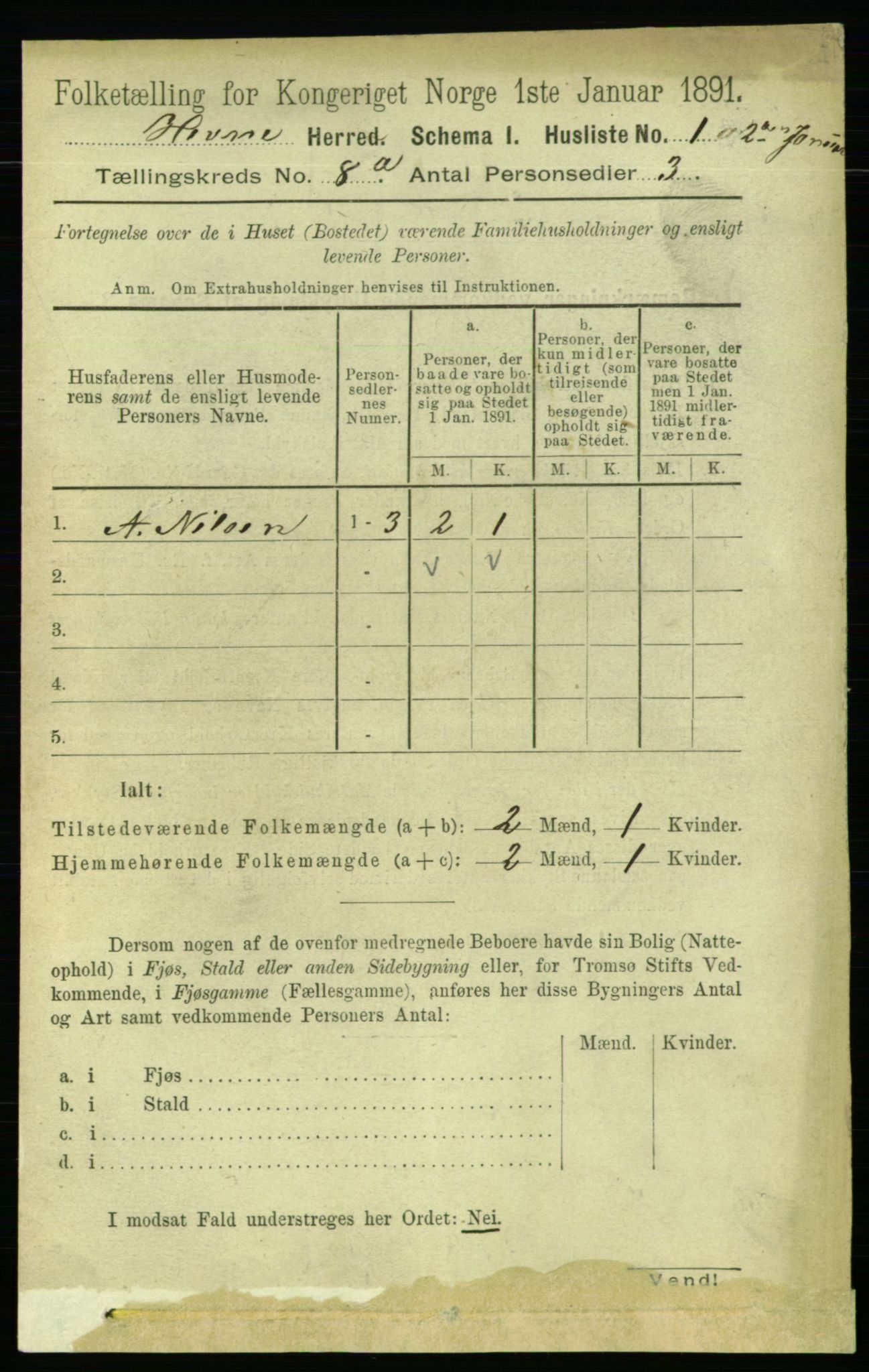 RA, 1891 census for 1612 Hemne, 1891, p. 4837