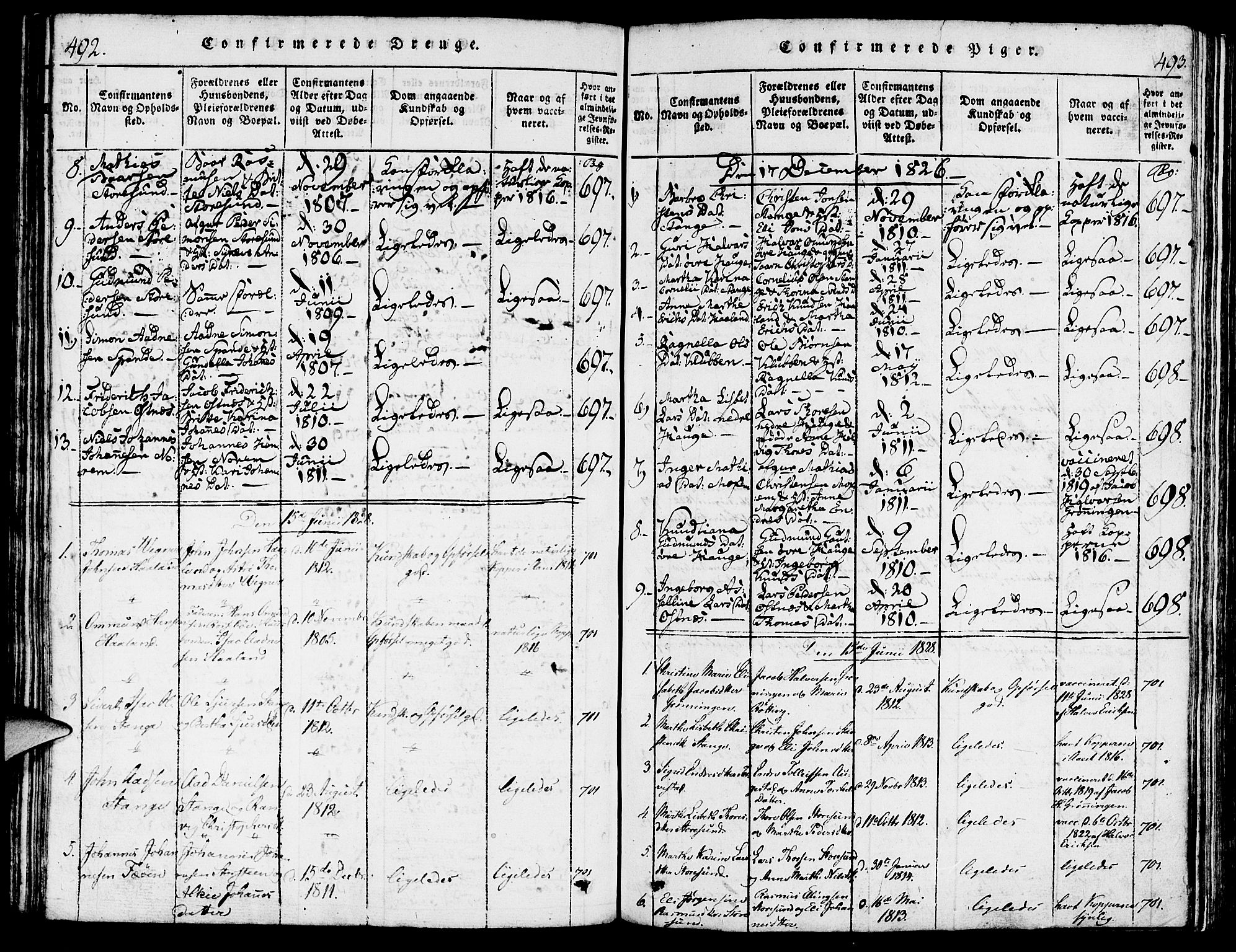 Torvastad sokneprestkontor, AV/SAST-A -101857/H/Ha/Haa/L0004: Parish register (official) no. A 3 /1, 1817-1836, p. 492-493