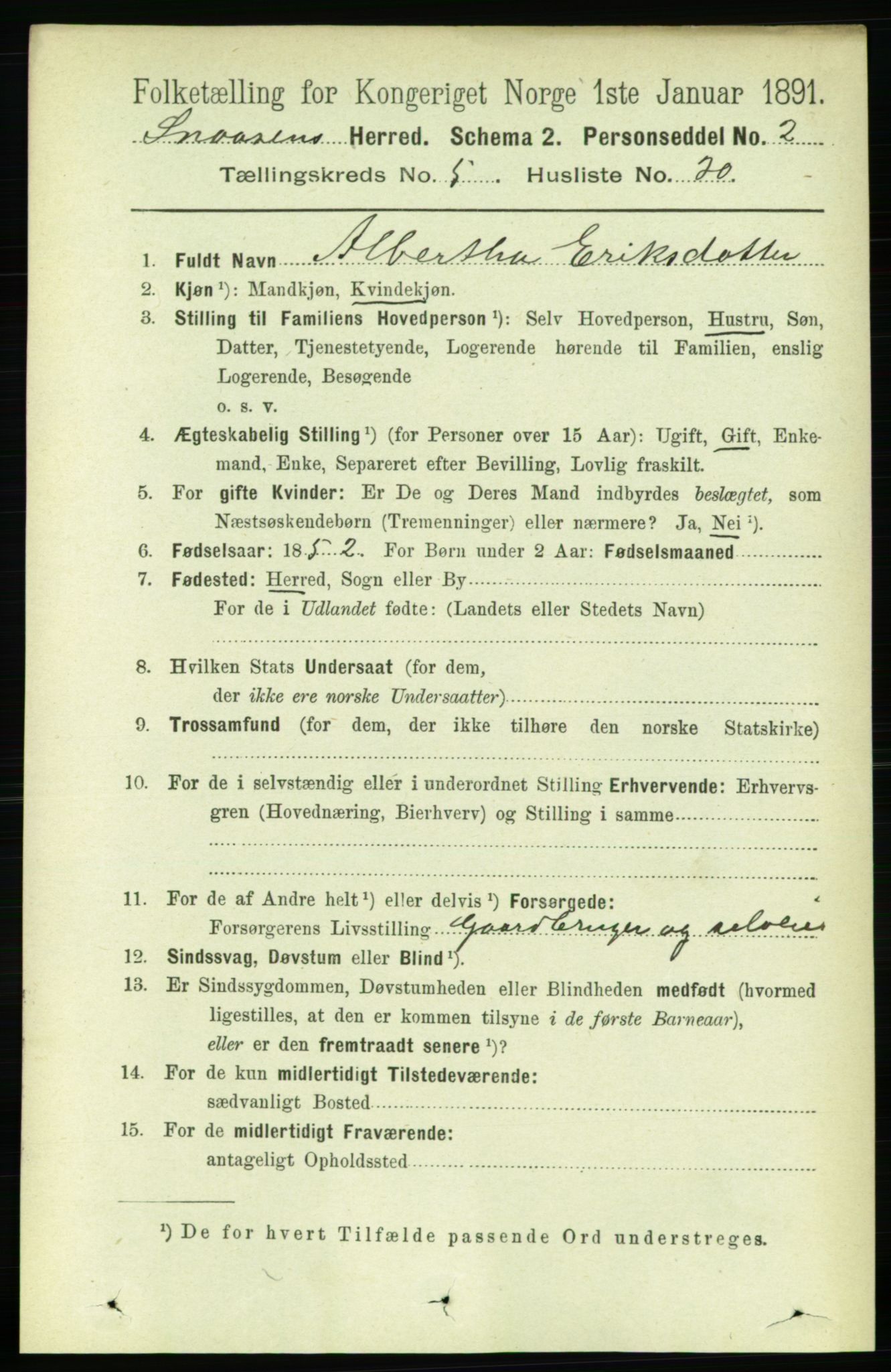 RA, 1891 census for 1736 Snåsa, 1891, p. 1620