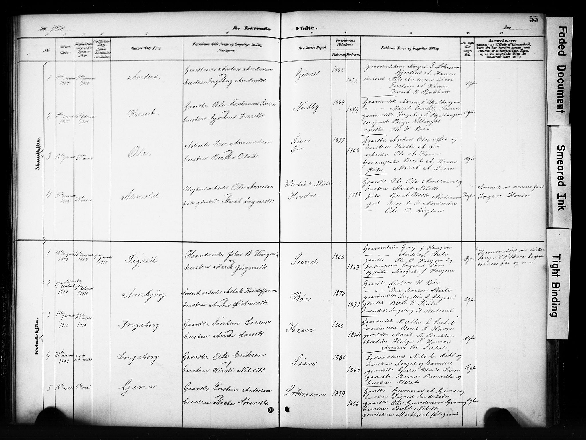 Vang prestekontor, Valdres, SAH/PREST-140/H/Hb/L0006: Parish register (copy) no. 6, 1893-1918, p. 55