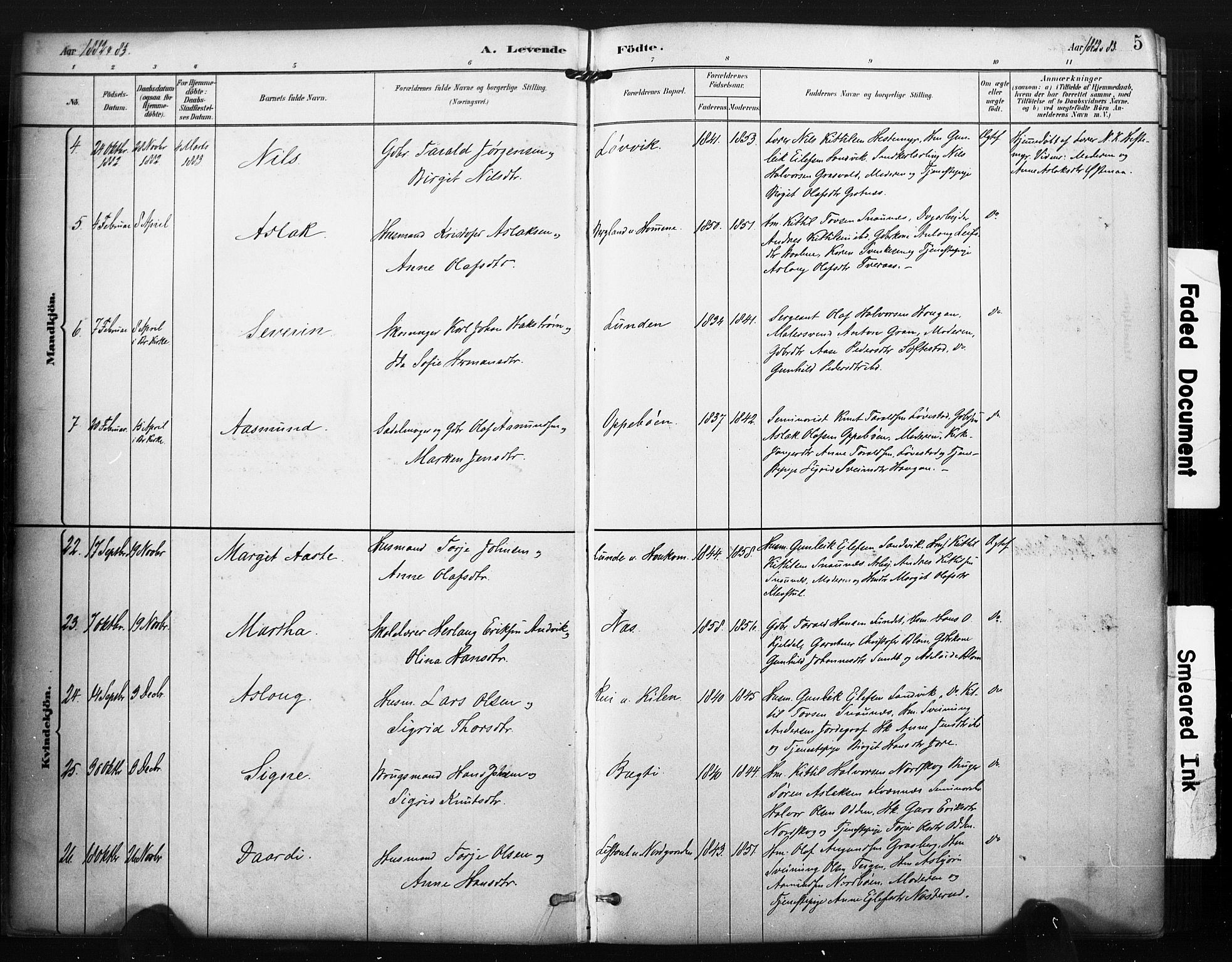 Kviteseid kirkebøker, AV/SAKO-A-276/F/Fa/L0008: Parish register (official) no. I 8, 1882-1903, p. 5