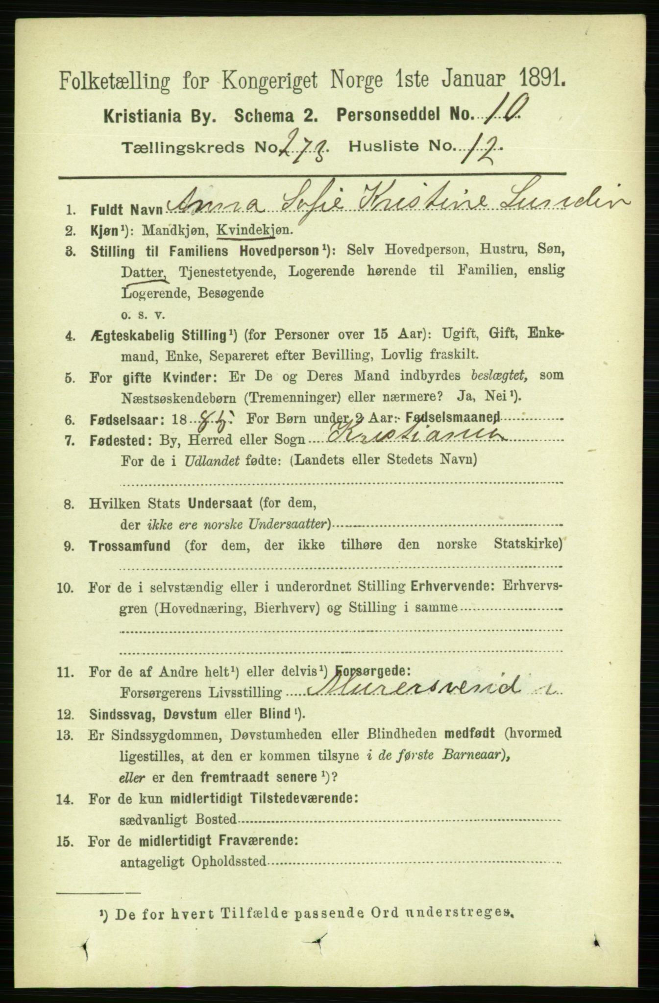 RA, 1891 census for 0301 Kristiania, 1891, p. 166045