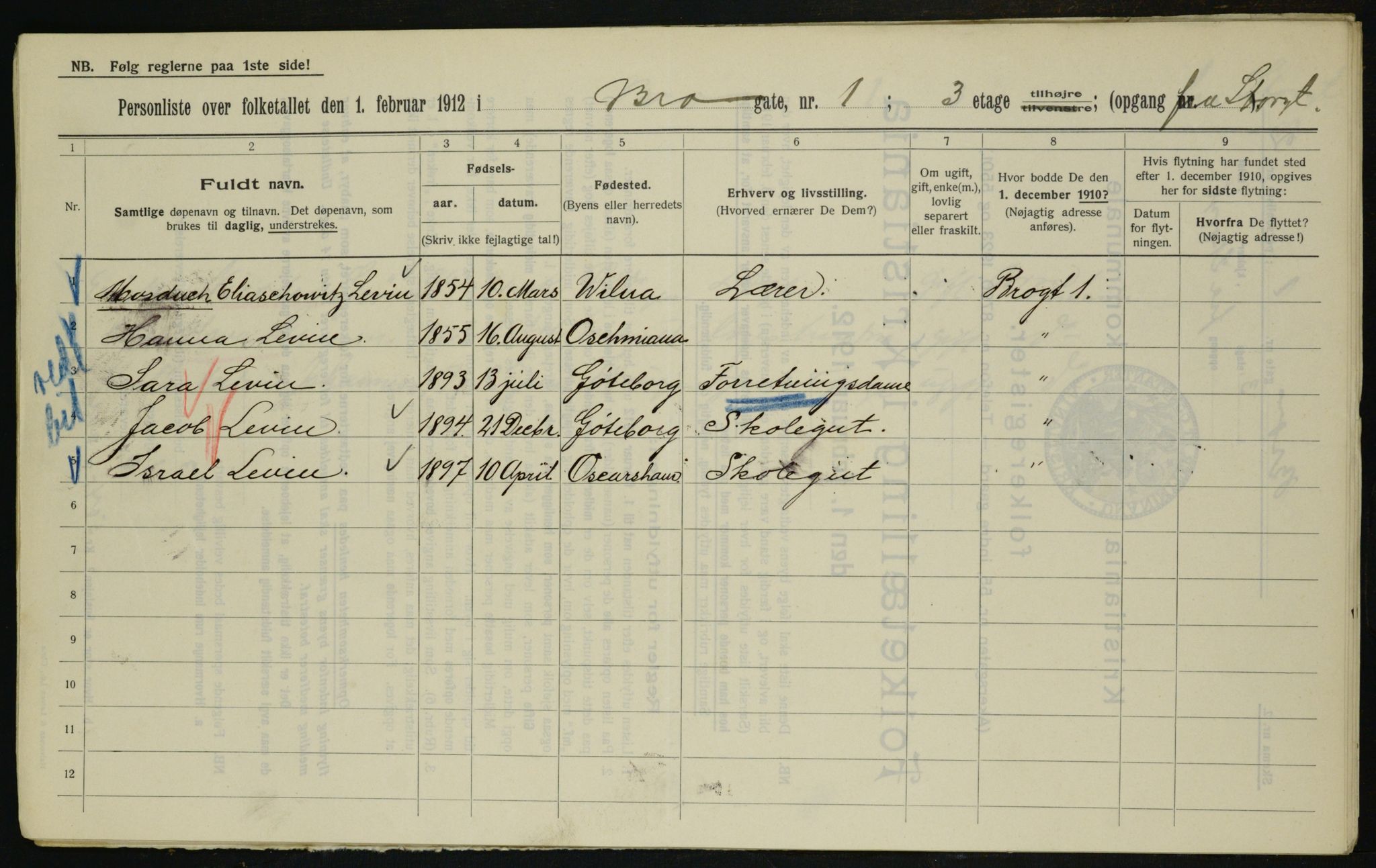 OBA, Municipal Census 1912 for Kristiania, 1912, p. 9545