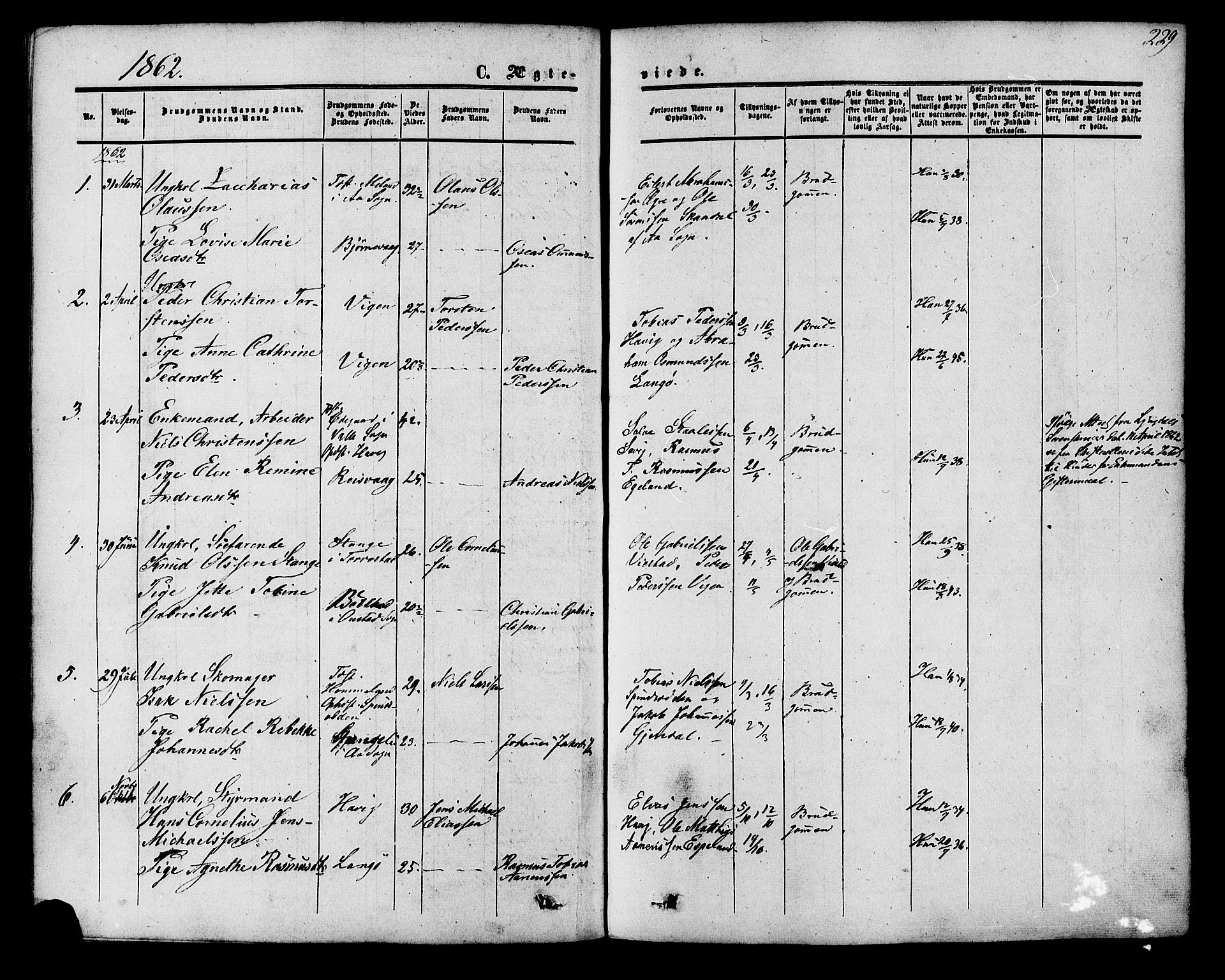 Herad sokneprestkontor, SAK/1111-0018/F/Fa/Fab/L0004: Parish register (official) no. A 4, 1853-1885, p. 229