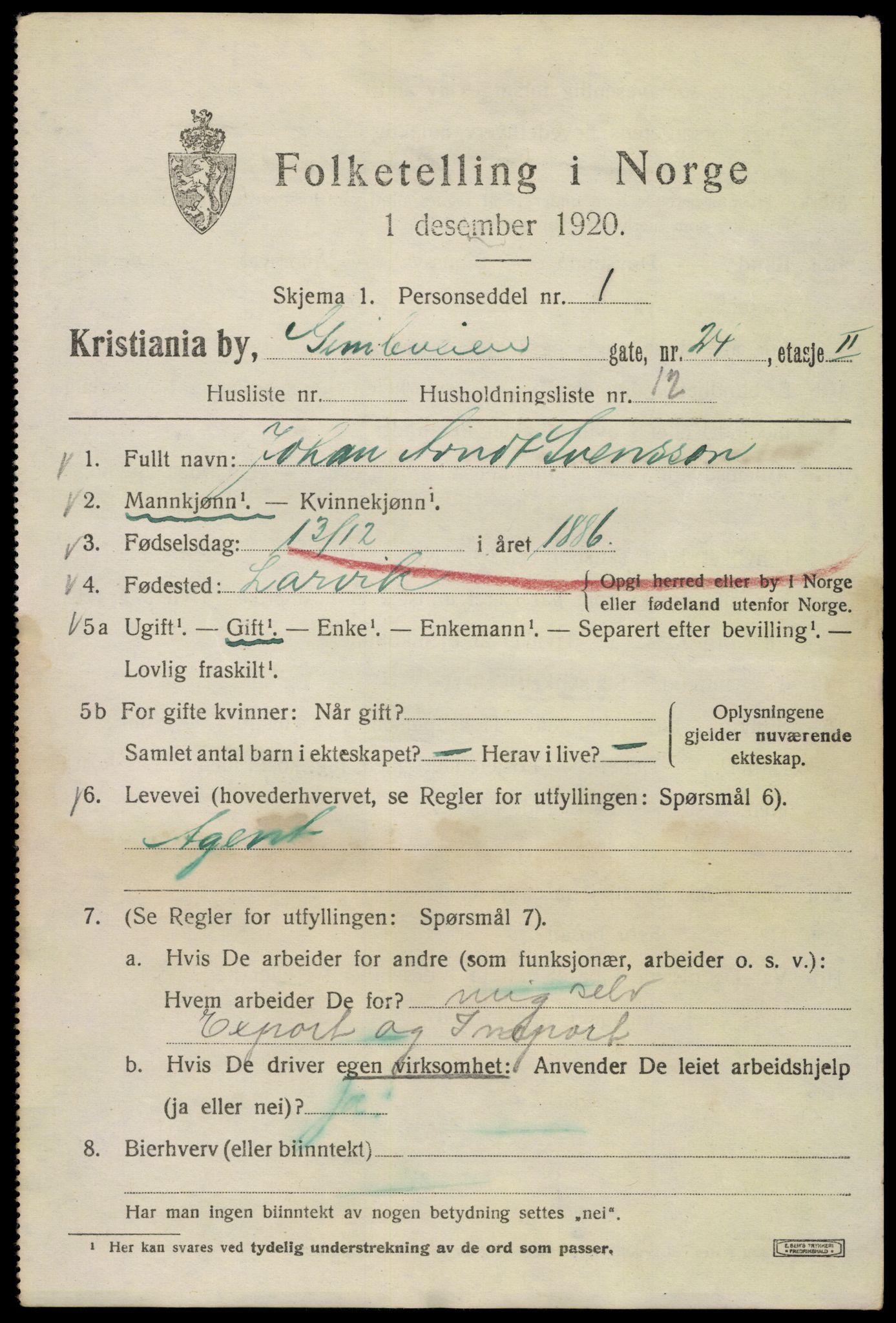 SAO, 1920 census for Kristiania, 1920, p. 248025