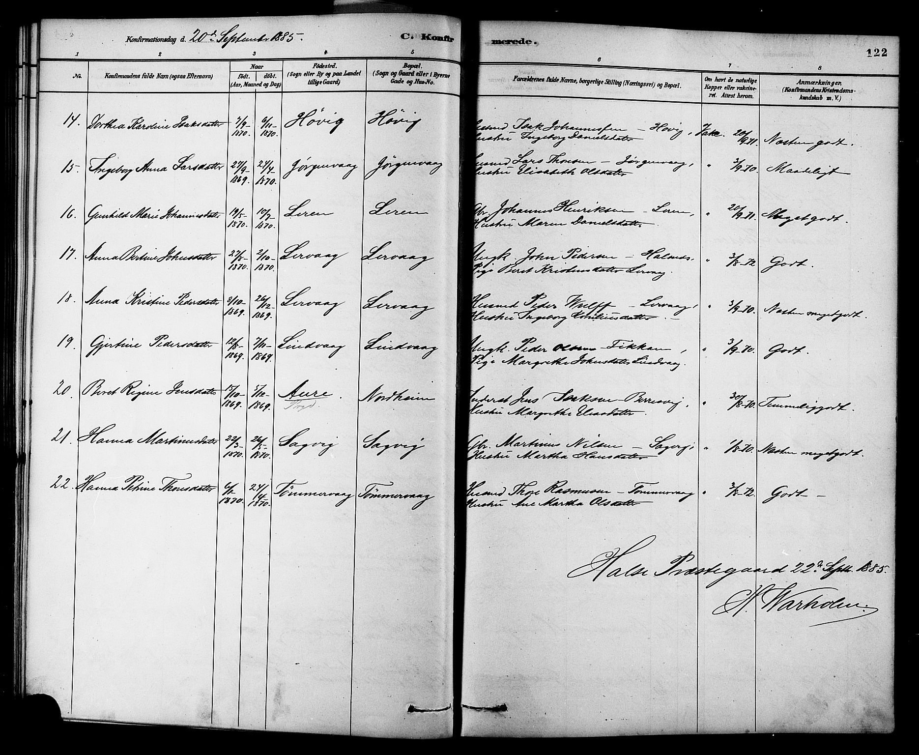 Ministerialprotokoller, klokkerbøker og fødselsregistre - Møre og Romsdal, AV/SAT-A-1454/577/L0896: Parish register (official) no. 577A03, 1880-1898, p. 122