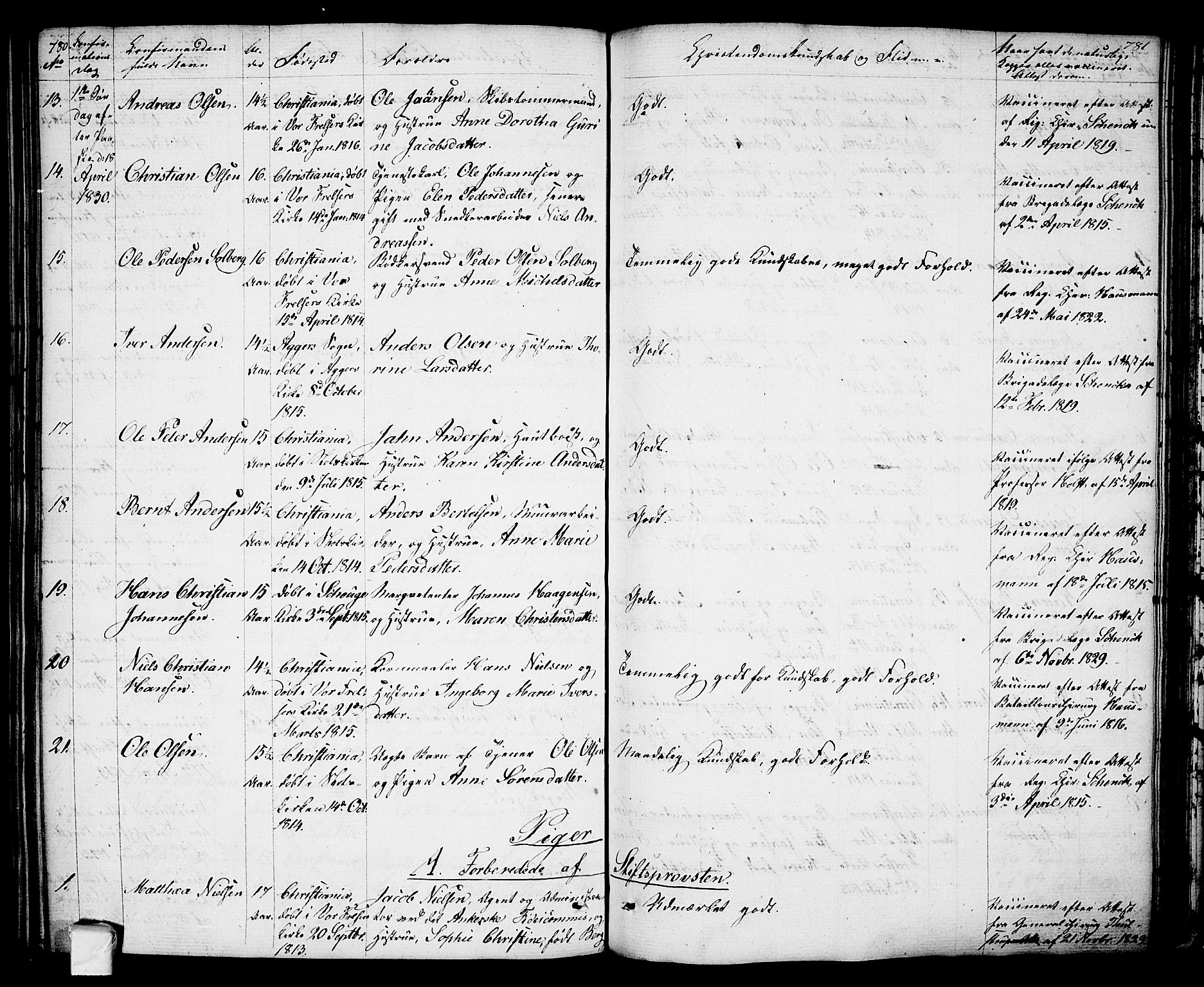 Oslo domkirke Kirkebøker, SAO/A-10752/F/Fa/L0010: Parish register (official) no. 10, 1824-1830, p. 780-781