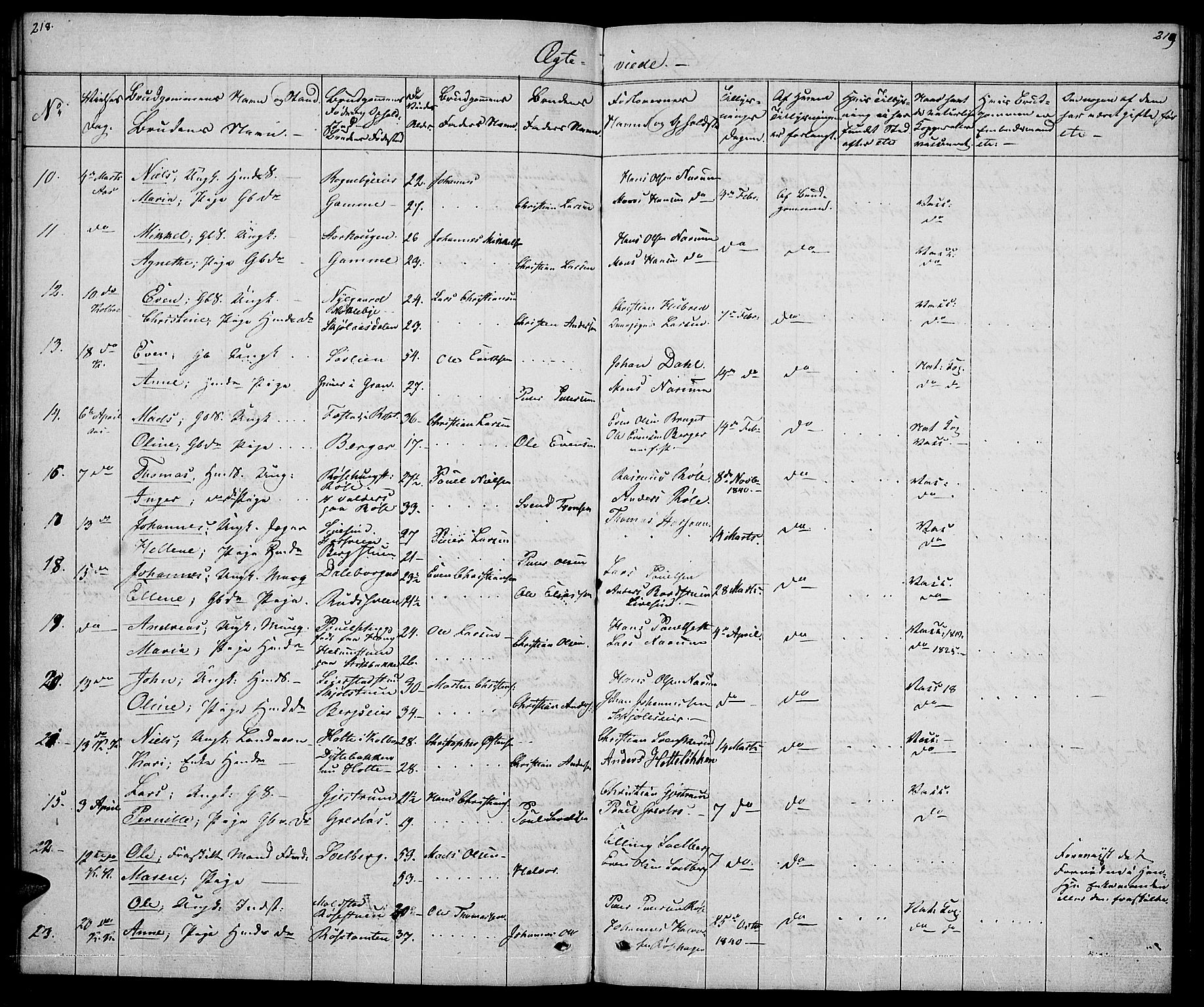 Vestre Toten prestekontor, SAH/PREST-108/H/Ha/Hab/L0002: Parish register (copy) no. 2, 1836-1848, p. 218-219