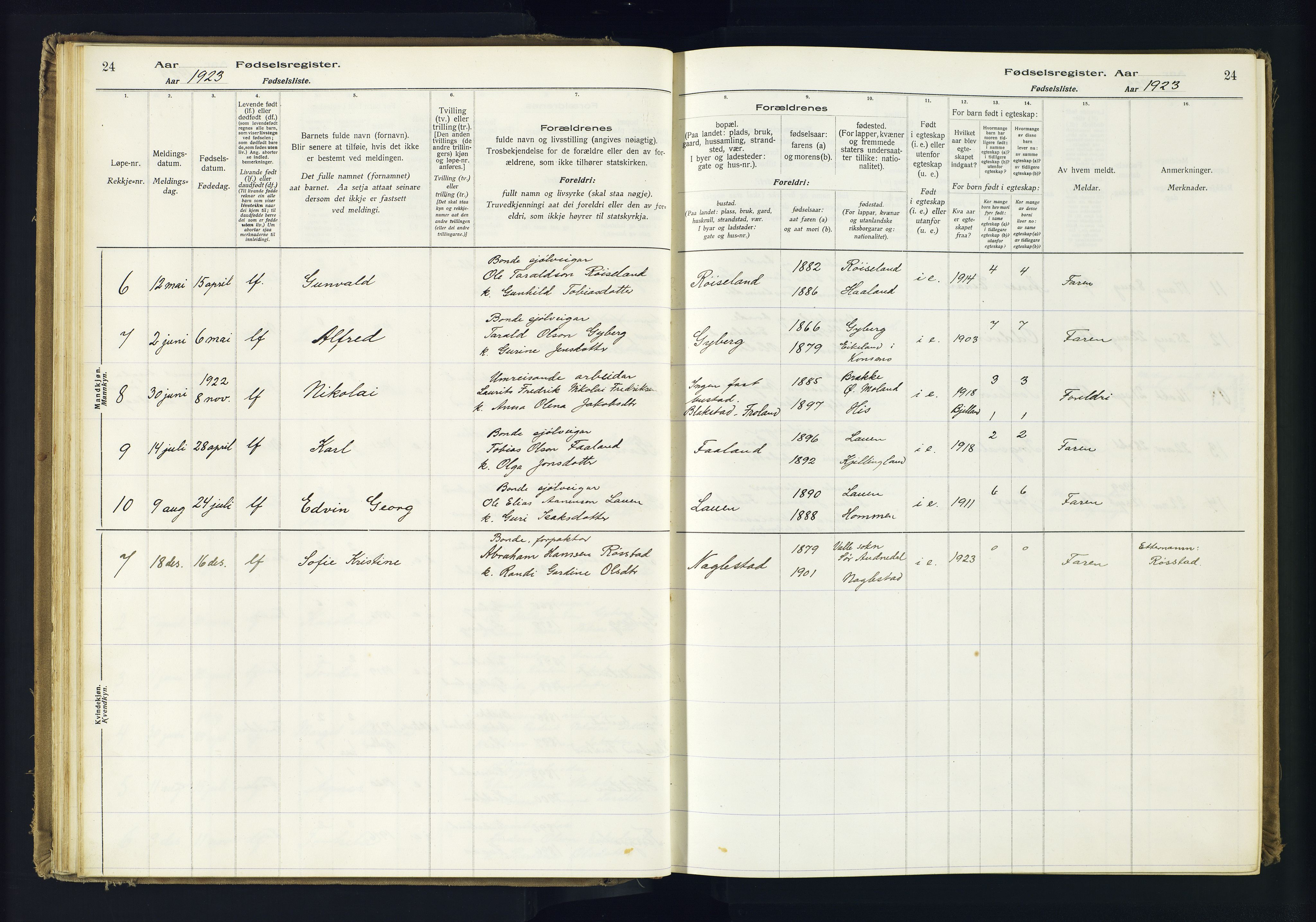 Hægebostad sokneprestkontor, AV/SAK-1111-0024/J/Ja/L0001: Birth register no. II.6.7, 1916-1982, p. 24