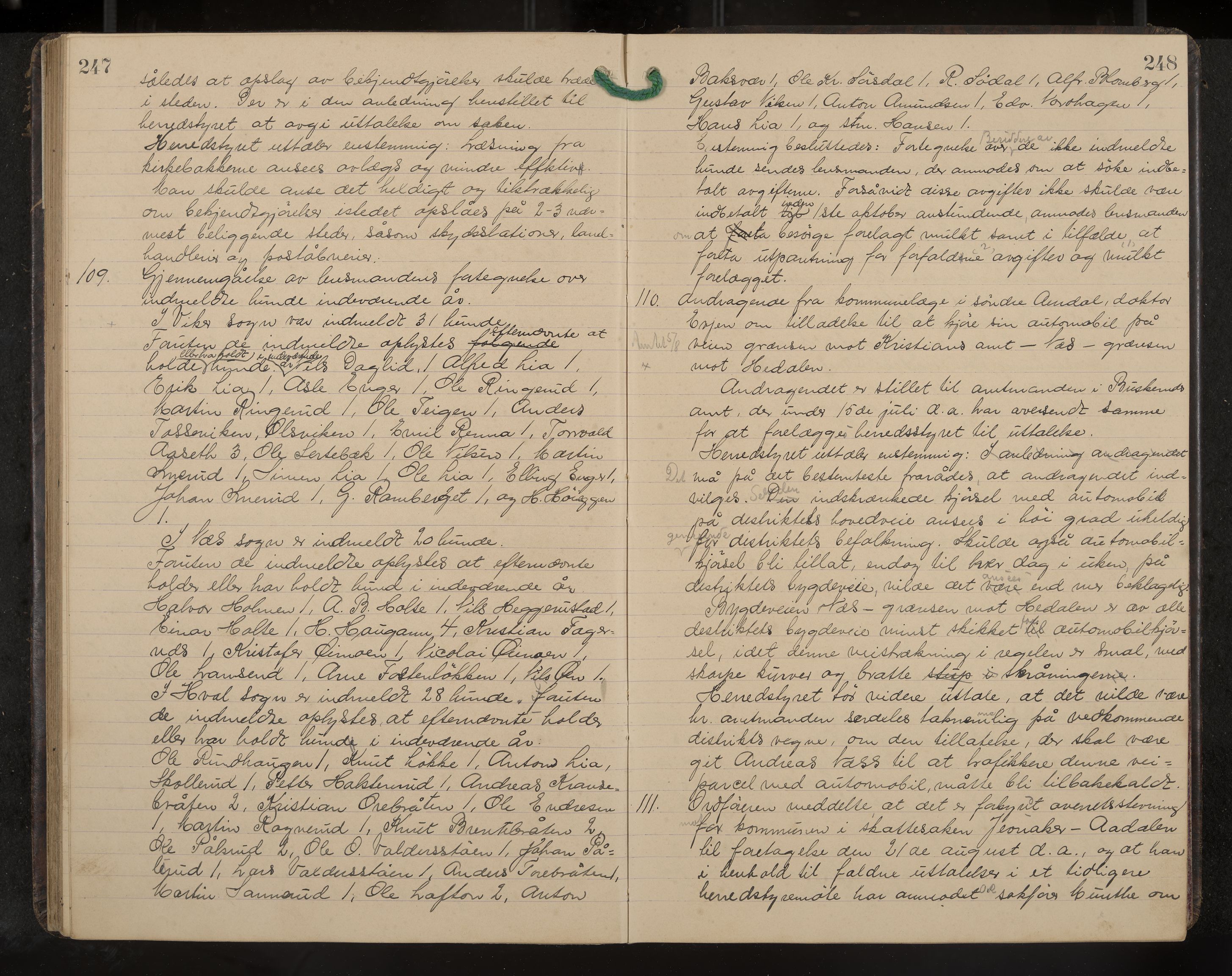 Ådal formannskap og sentraladministrasjon, IKAK/0614021/A/Aa/L0003: Møtebok, 1907-1914, p. 247-248