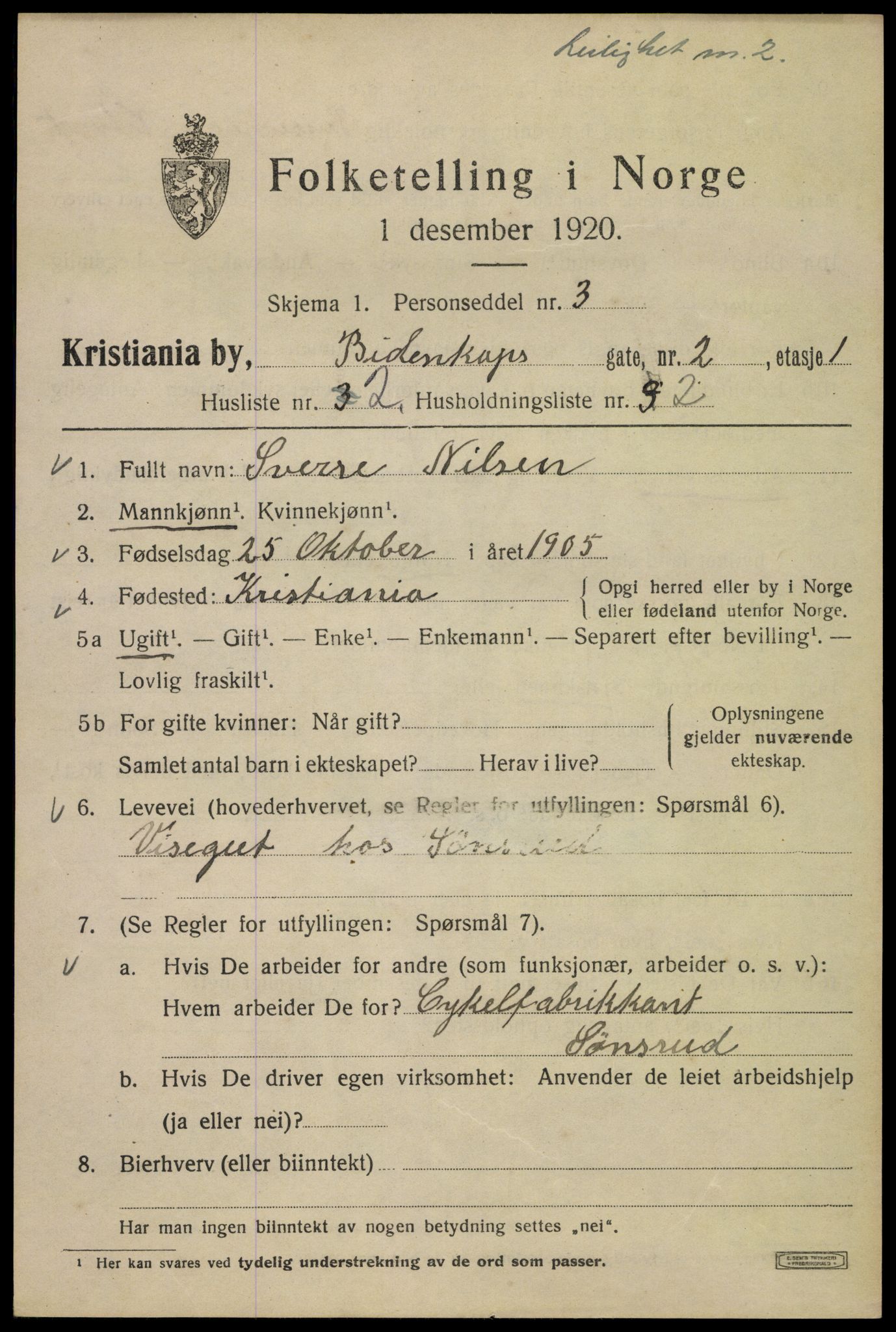 SAO, 1920 census for Kristiania, 1920, p. 155225