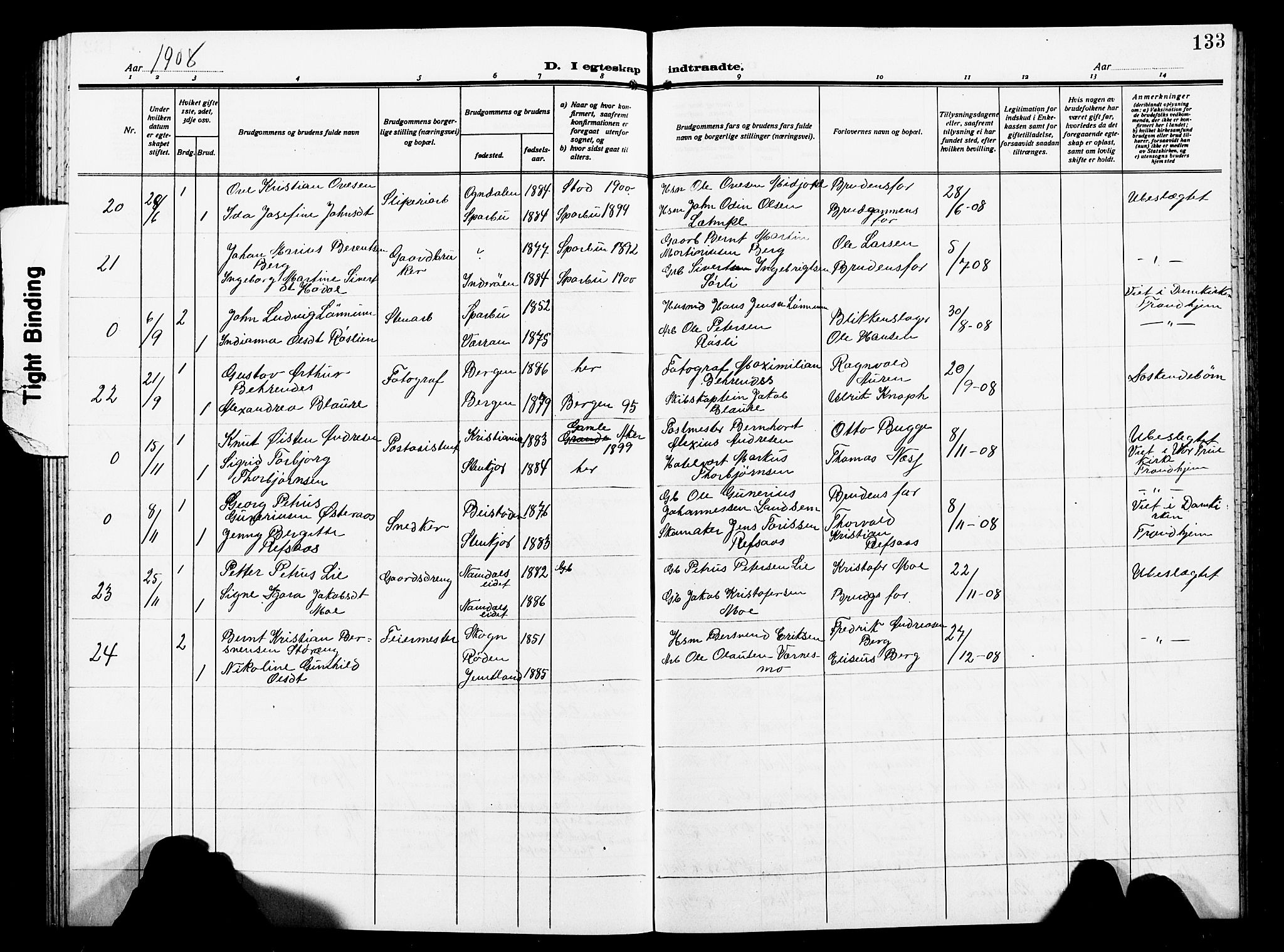 Ministerialprotokoller, klokkerbøker og fødselsregistre - Nord-Trøndelag, SAT/A-1458/739/L0376: Parish register (copy) no. 739C04, 1908-1917, p. 133