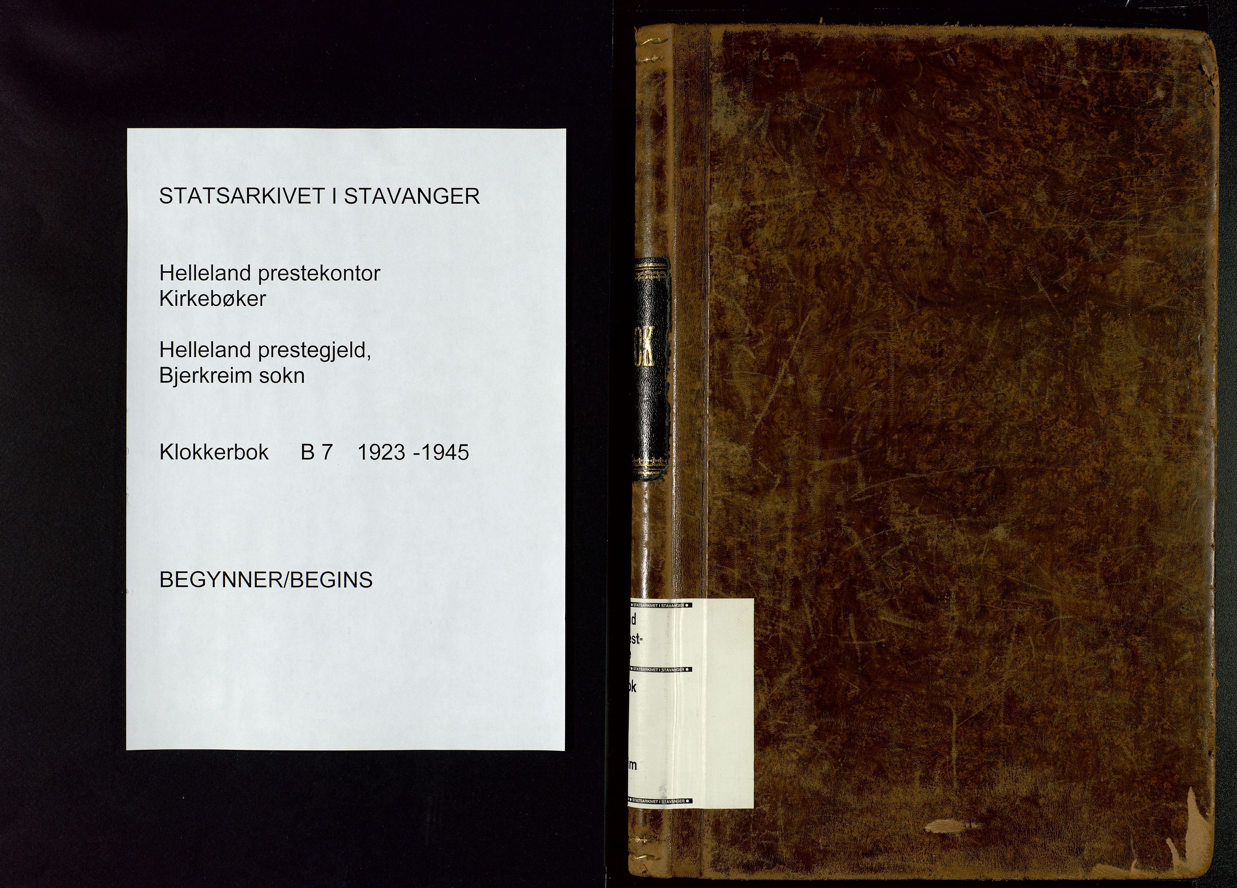 Helleland sokneprestkontor, SAST/A-101810: Parish register (copy) no. B 7, 1923-1945