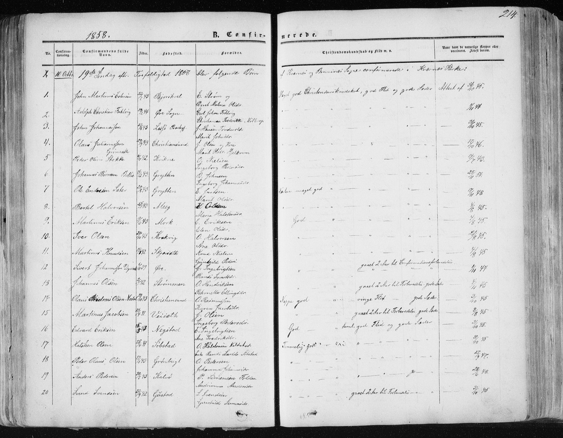 Ministerialprotokoller, klokkerbøker og fødselsregistre - Møre og Romsdal, AV/SAT-A-1454/568/L0804: Parish register (official) no. 568A11, 1854-1868, p. 214