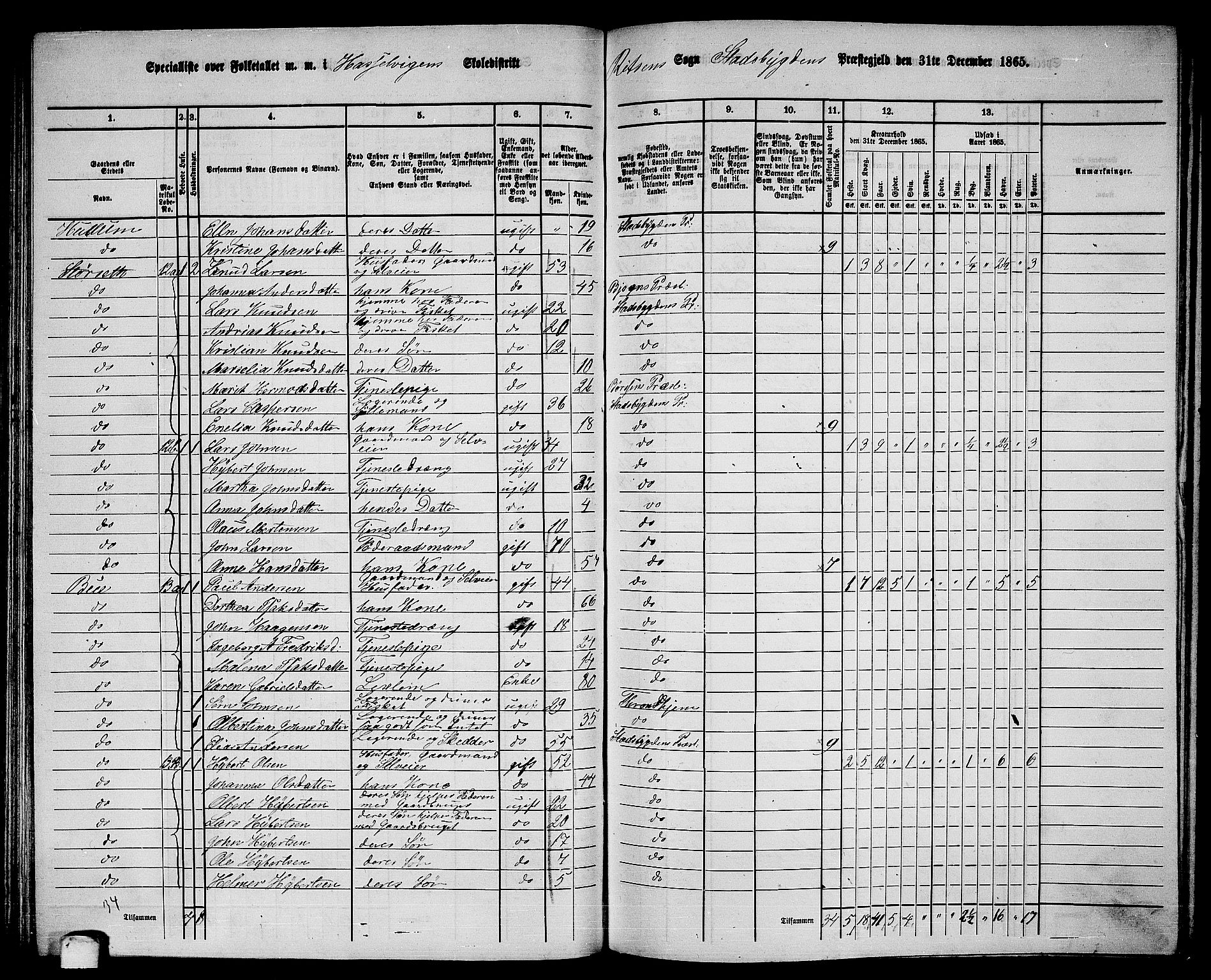 RA, 1865 census for Stadsbygd, 1865, p. 86